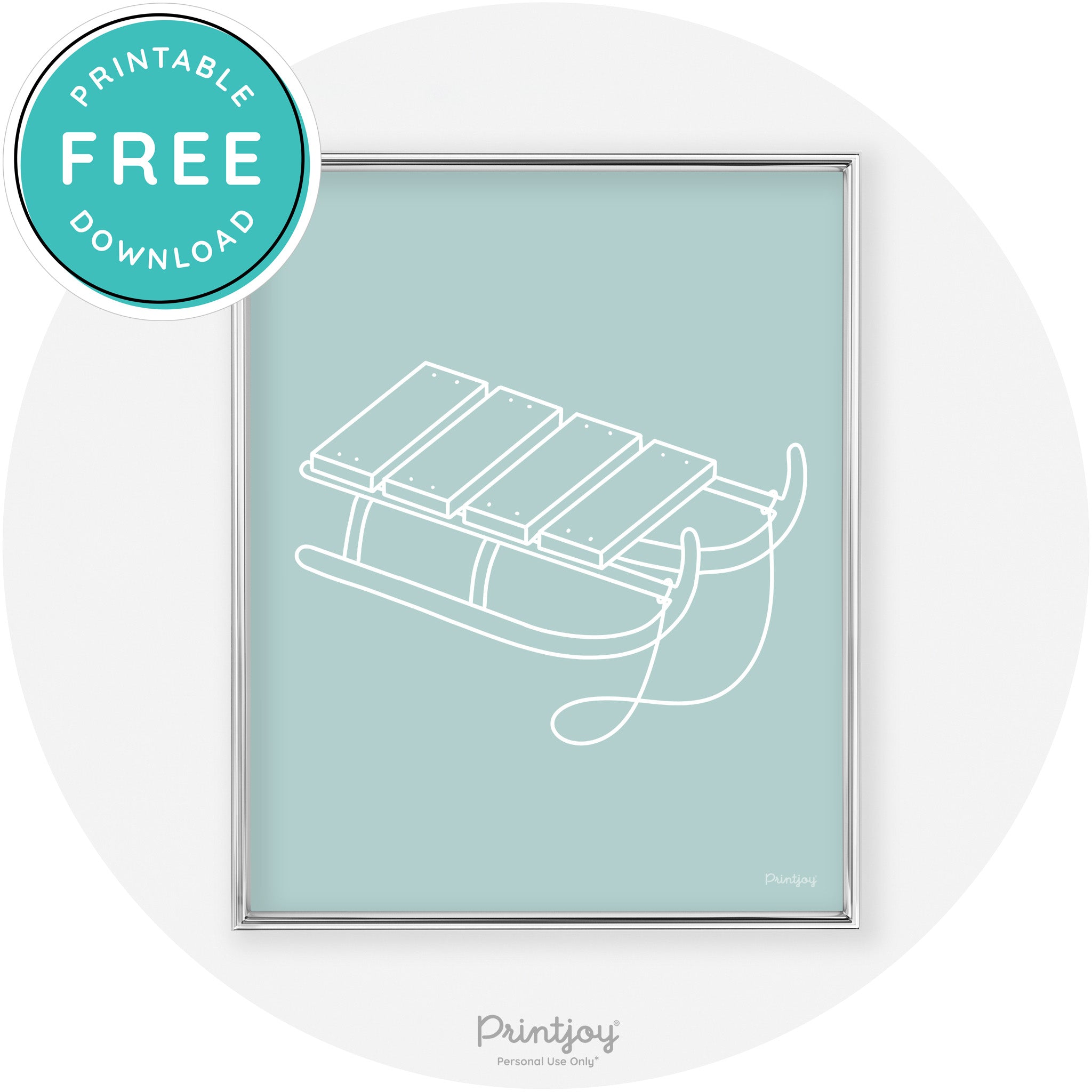 Sled Line Art Cute Simple Winter Chic Wall Art Decor Free Printable - Printjoy
