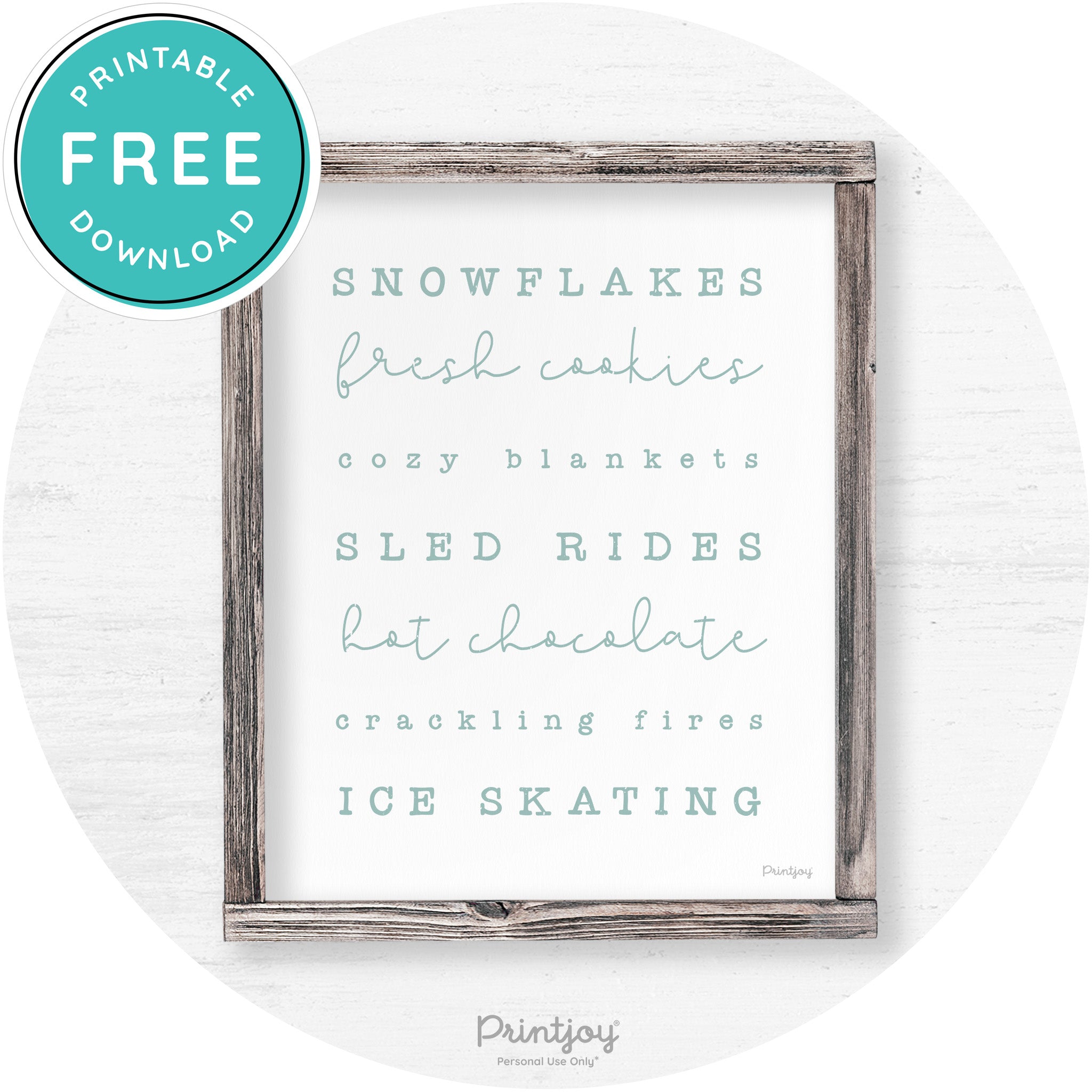 Winter Favorite Things Rustic Farmhouse Wall Art Decor Free Printable - Printjoy