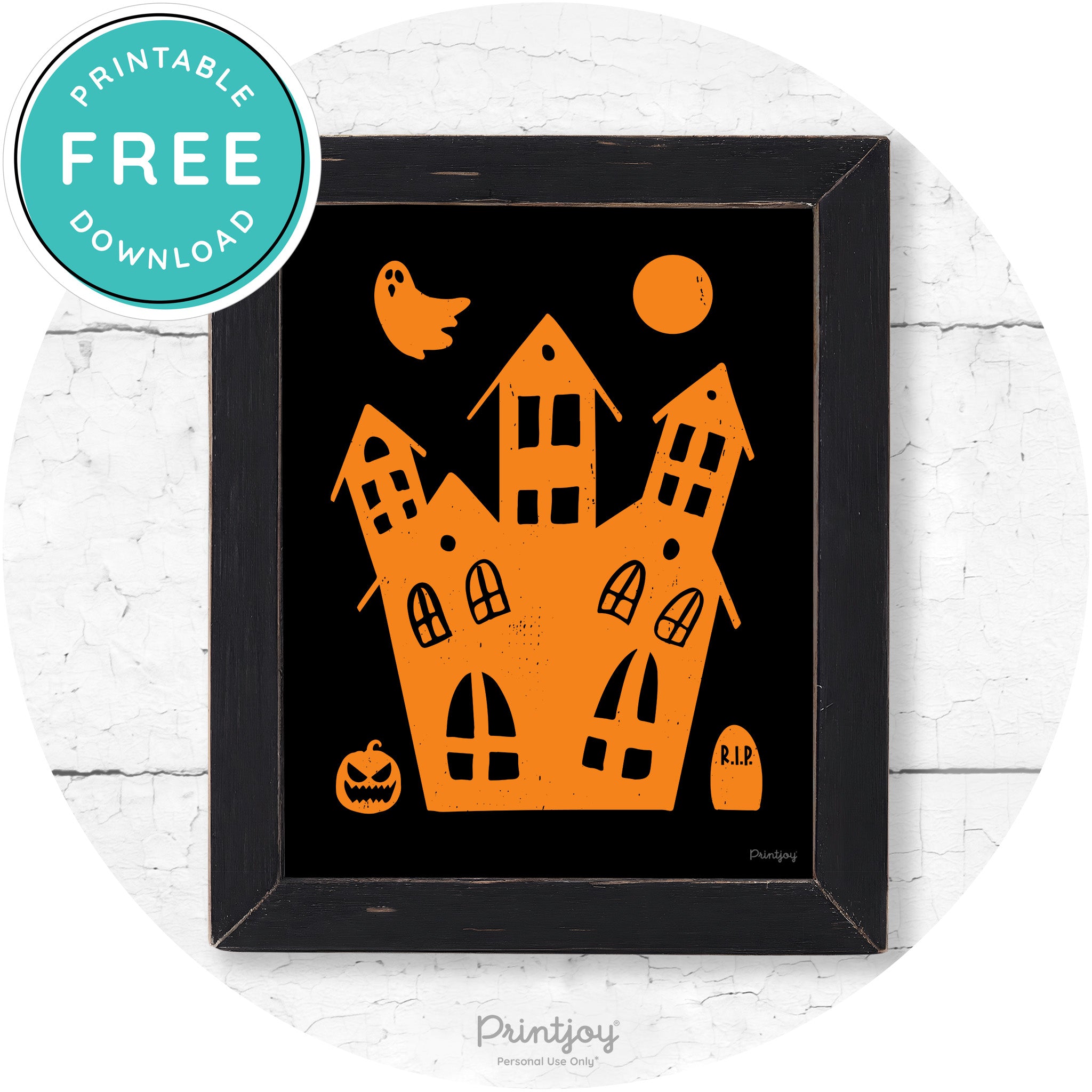Fun Cute Haunted House Farmhouse Halloween Wall Art Free Printable - Printjoy
