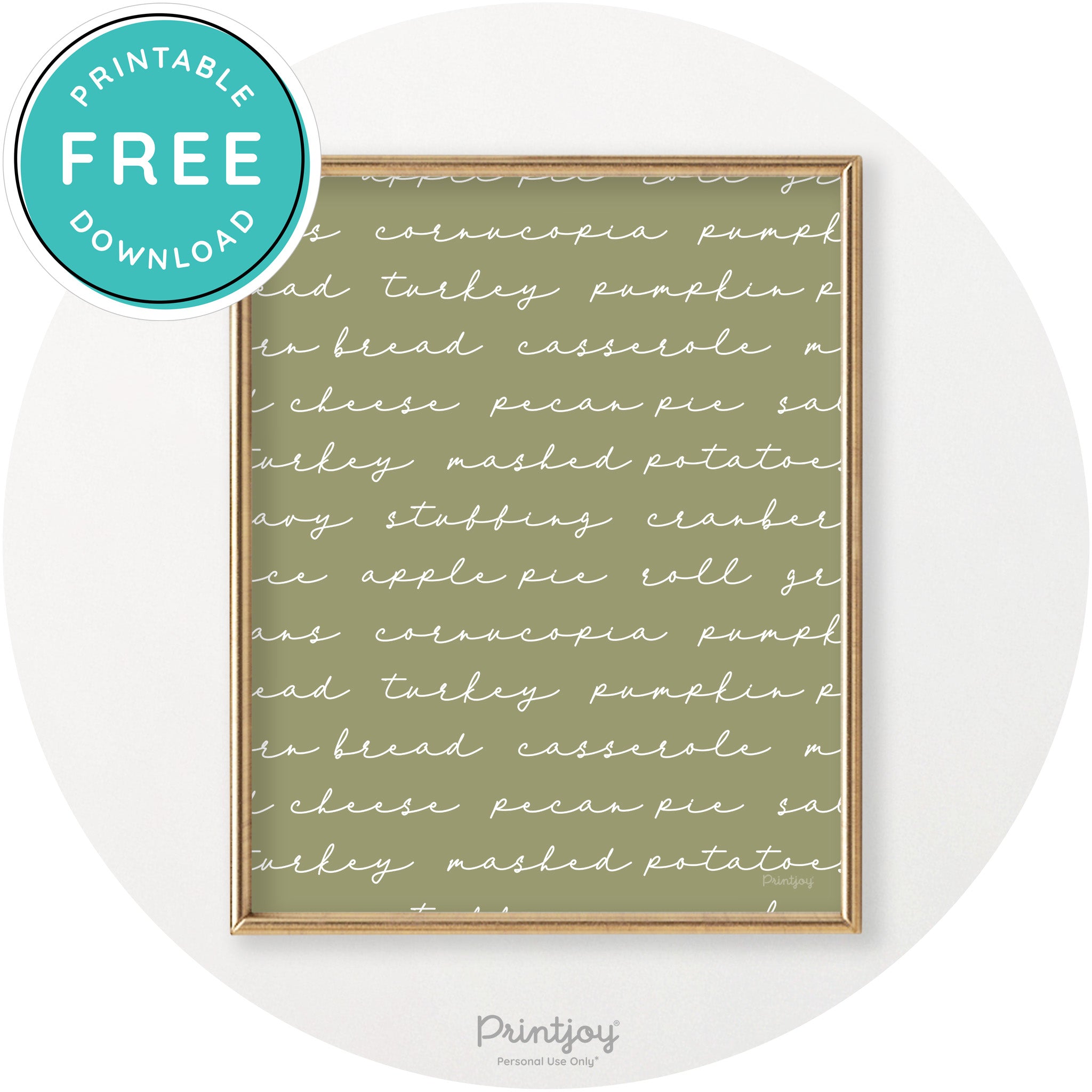 Thanksgiving Dinner List Cute Modern Chic Wall Art Printable - Printjoy