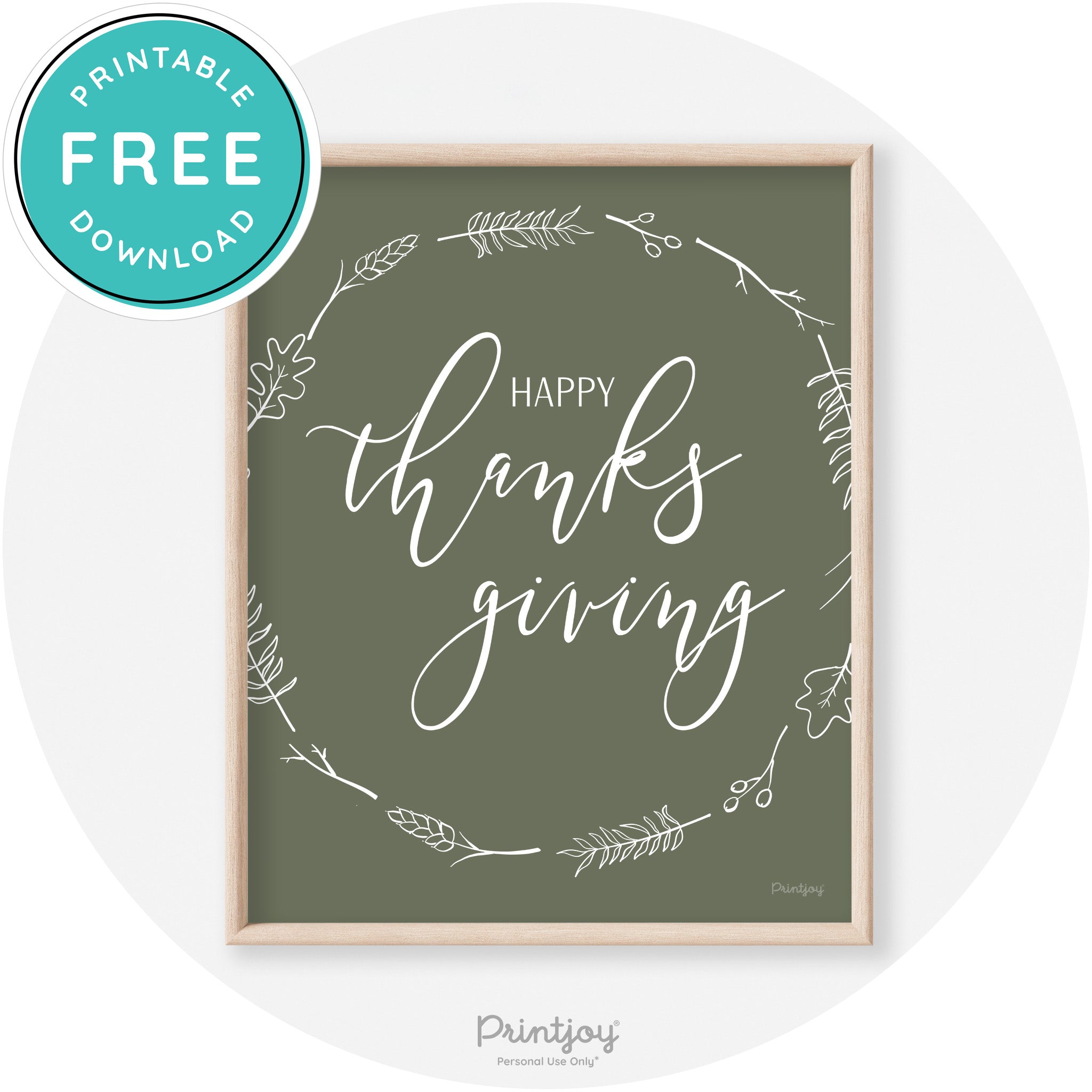 Happy Thanksgiving Wreath Transitional Wall Art Decor Free Printable - Printjoy