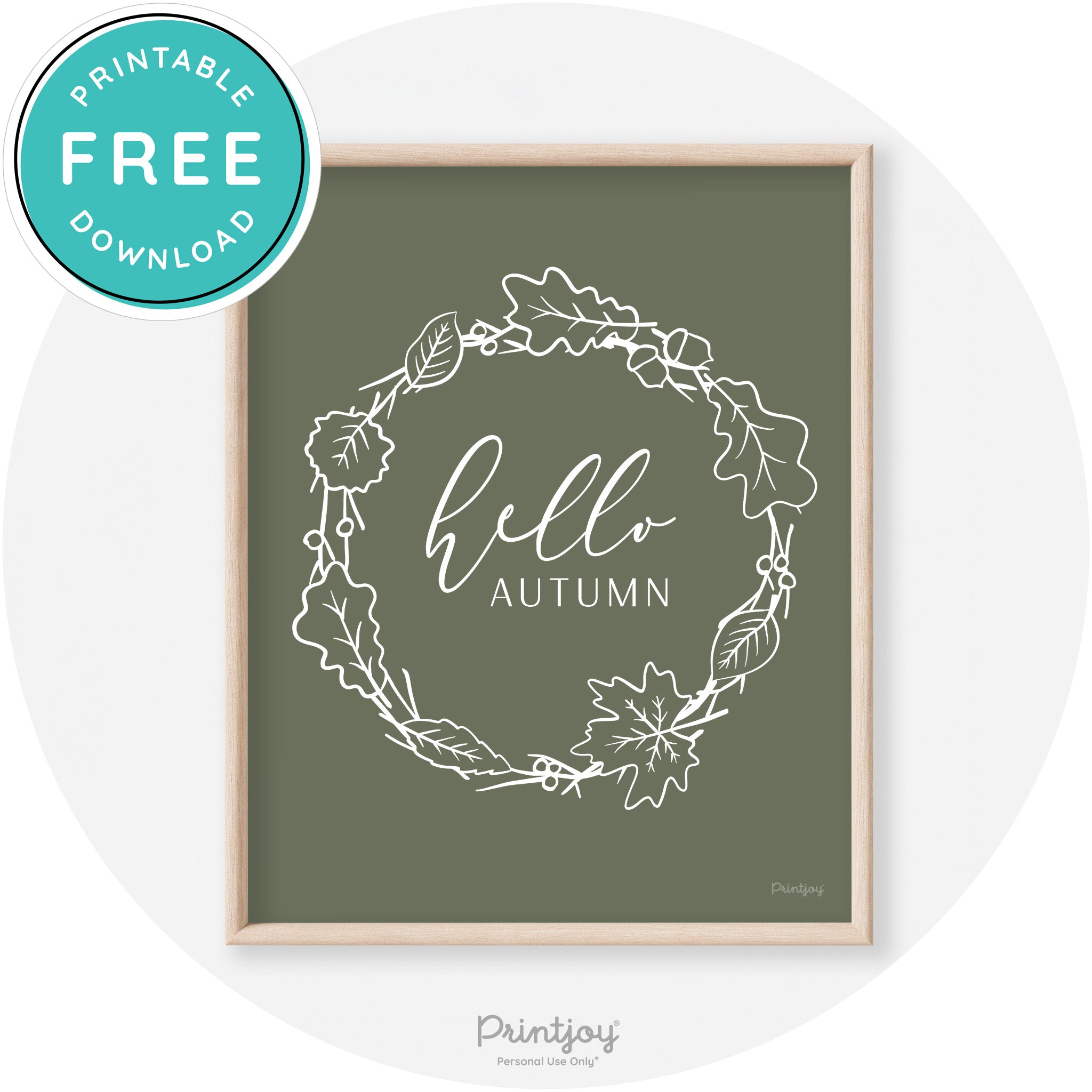 Hello Autumn Fall Wreath Transitional Decor Wall Art Free Printable - Printjoy