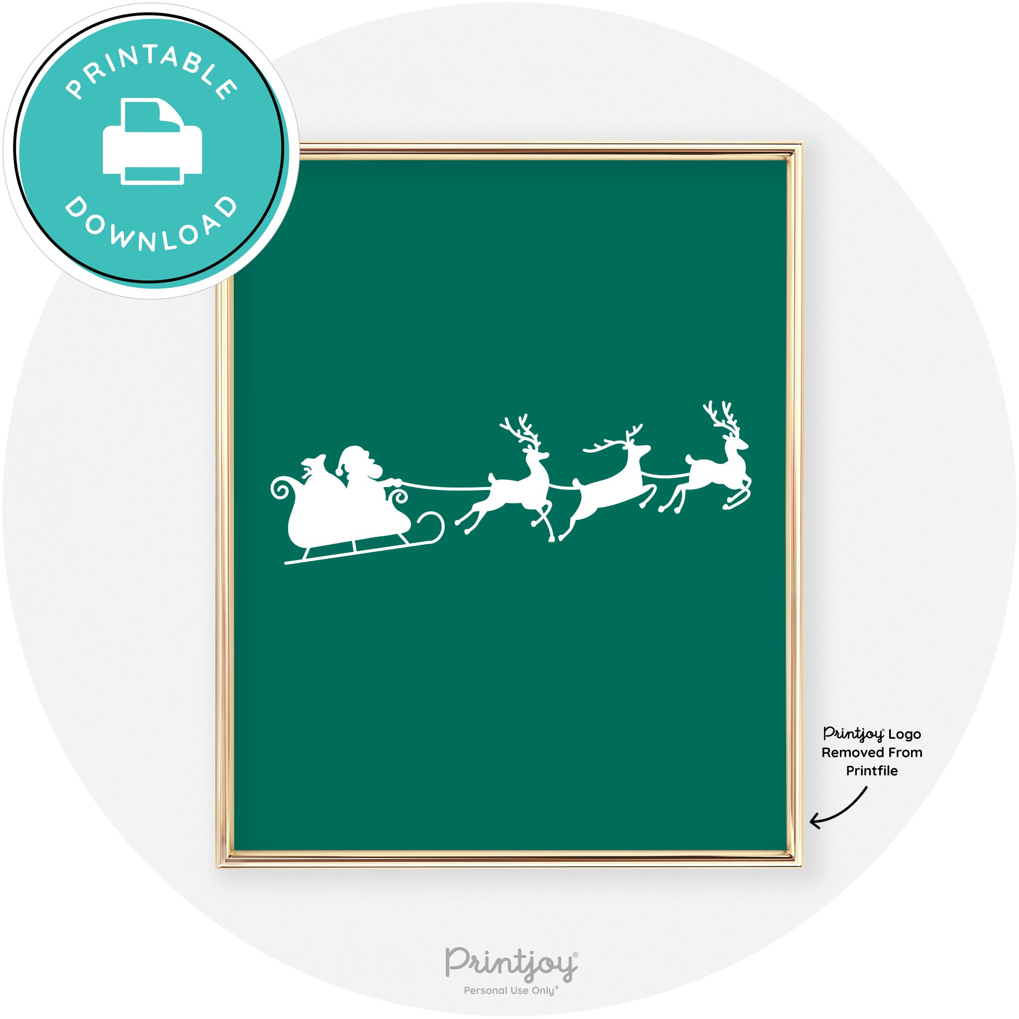 Santa Sleigh Reindeer Silhouette Cute Chic Wall Art Free Printable - Printjoy