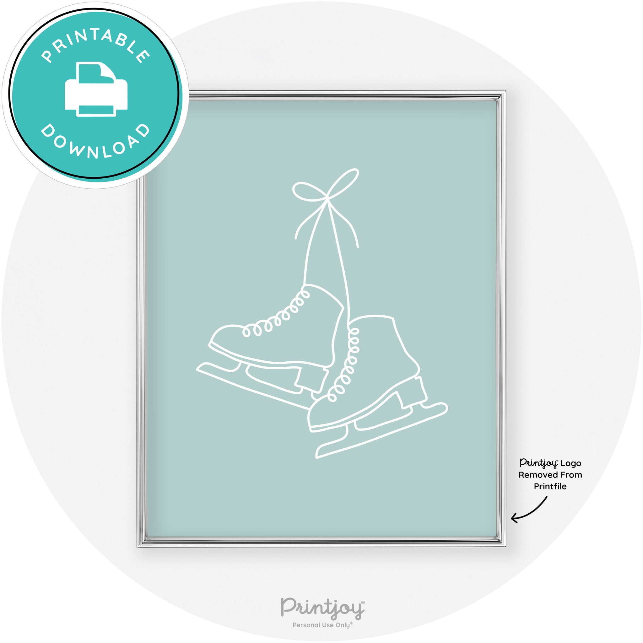Ice Skates Line Art Cute Winter Modern Chic Wall Art Free Printable - Printjoy