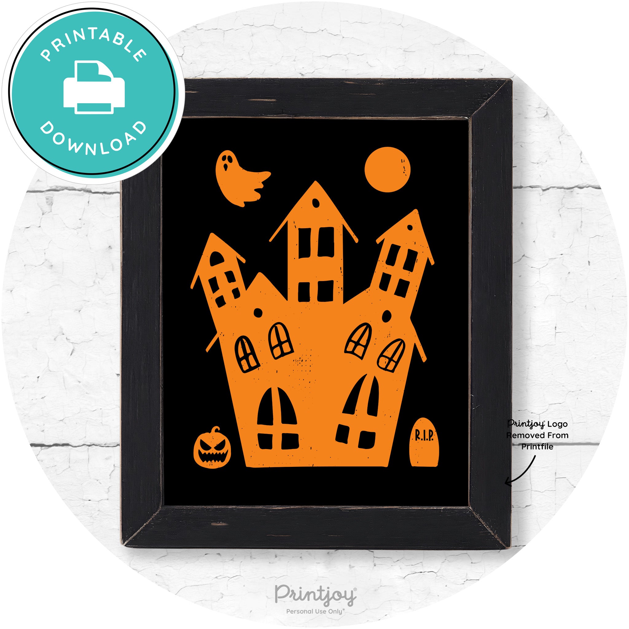 Fun Cute Haunted House Farmhouse Halloween Wall Art Free Printable - Printjoy