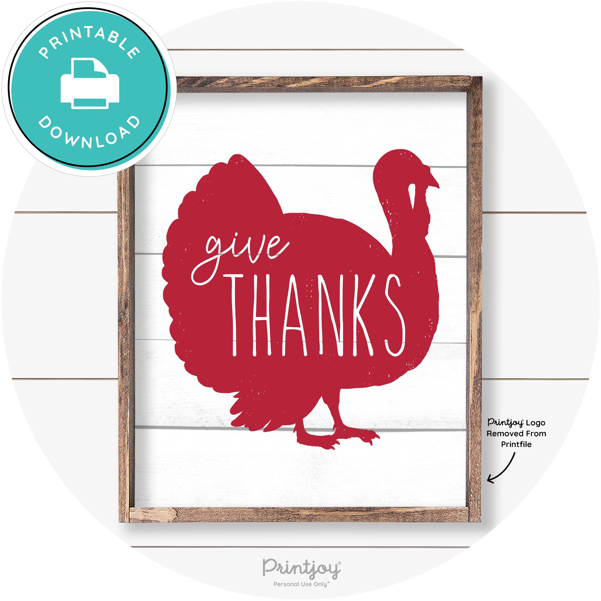 Give Thanks Turkey Thanksgiving Farmhouse Wall Art Free Printable - Printjoy