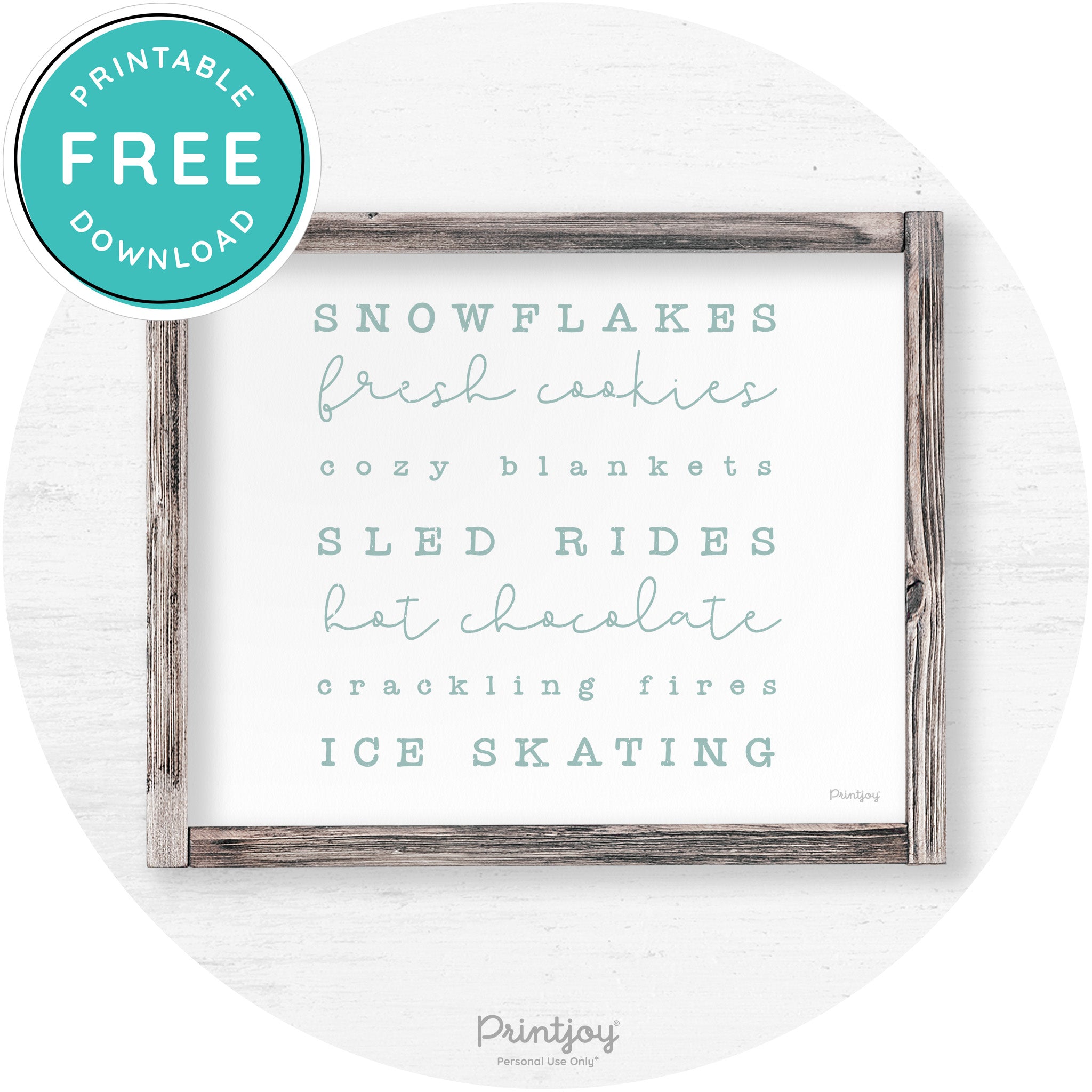 Winter Favorite Things Rustic Farmhouse Wall Art Decor Free Printable - Printjoy