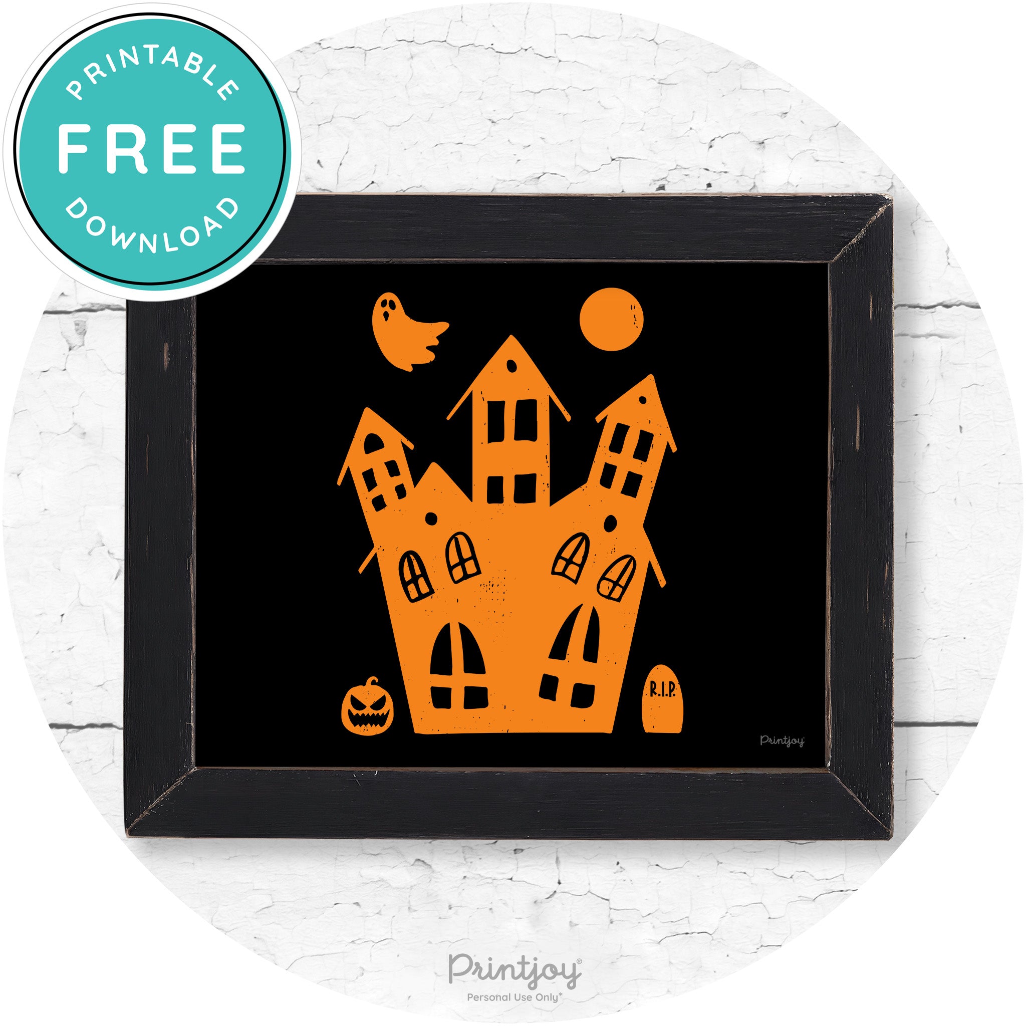 Fun Cute Haunted House Farmhouse Halloween Wall Art Free Printable - Printjoy