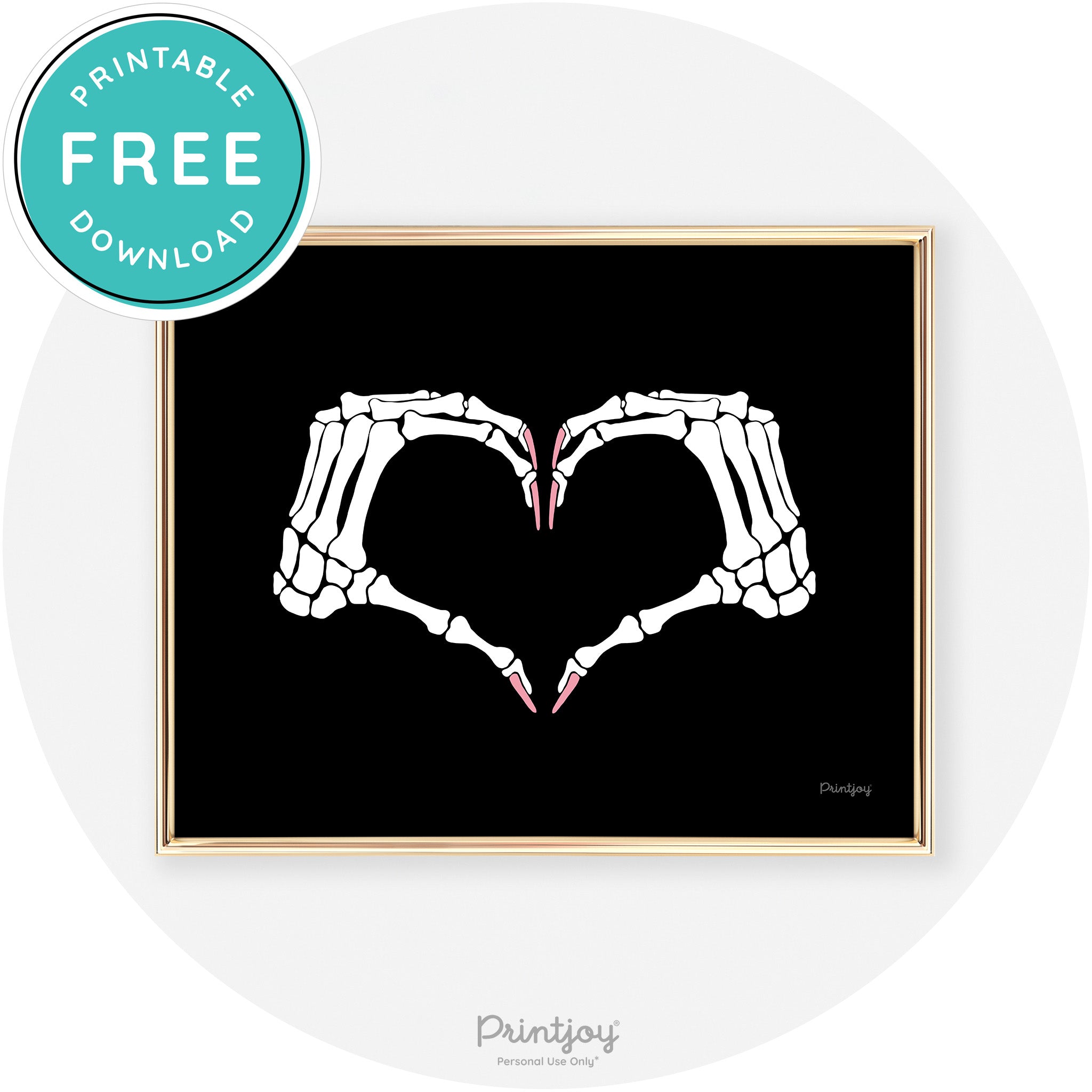 Skeleton Heart Hands Fun Cute Chic Halloween Wall Art Free Printable - Printjoy