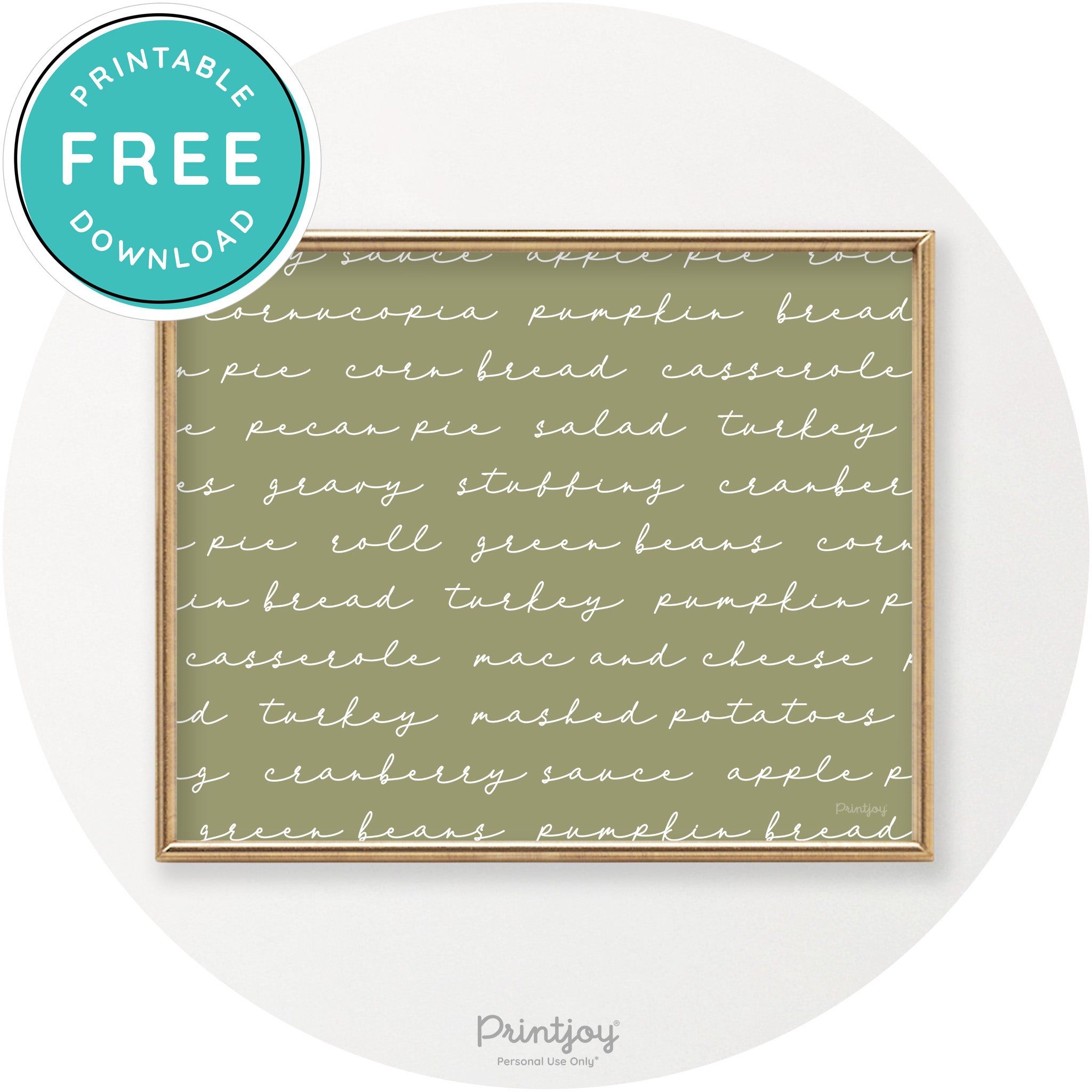 Thanksgiving Dinner List Cute Modern Chic Wall Art Printable - Printjoy
