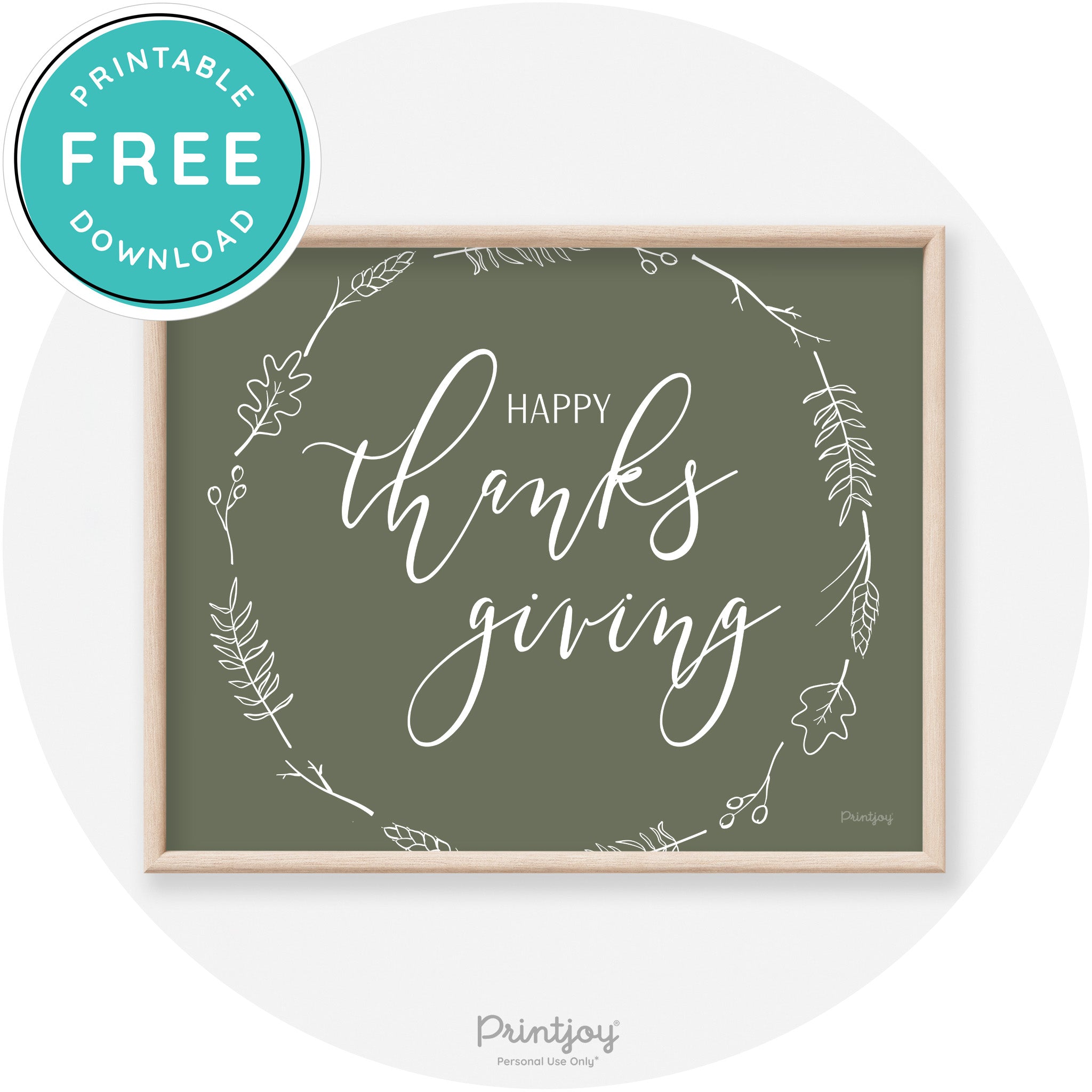 Happy Thanksgiving Wreath Transitional Wall Art Decor Free Printable - Printjoy