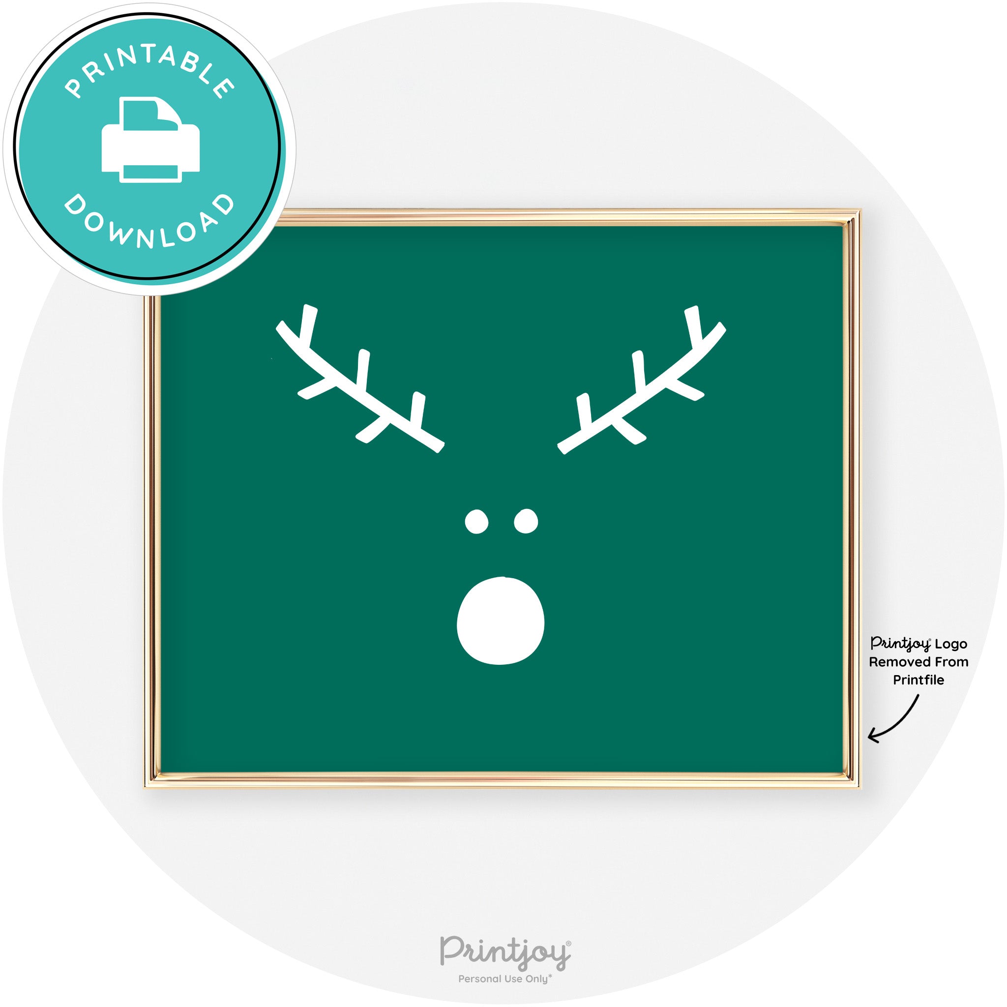 Simple Rudolph Reindeer Face Cute Chic Wall Art Free Printable - Printjoy