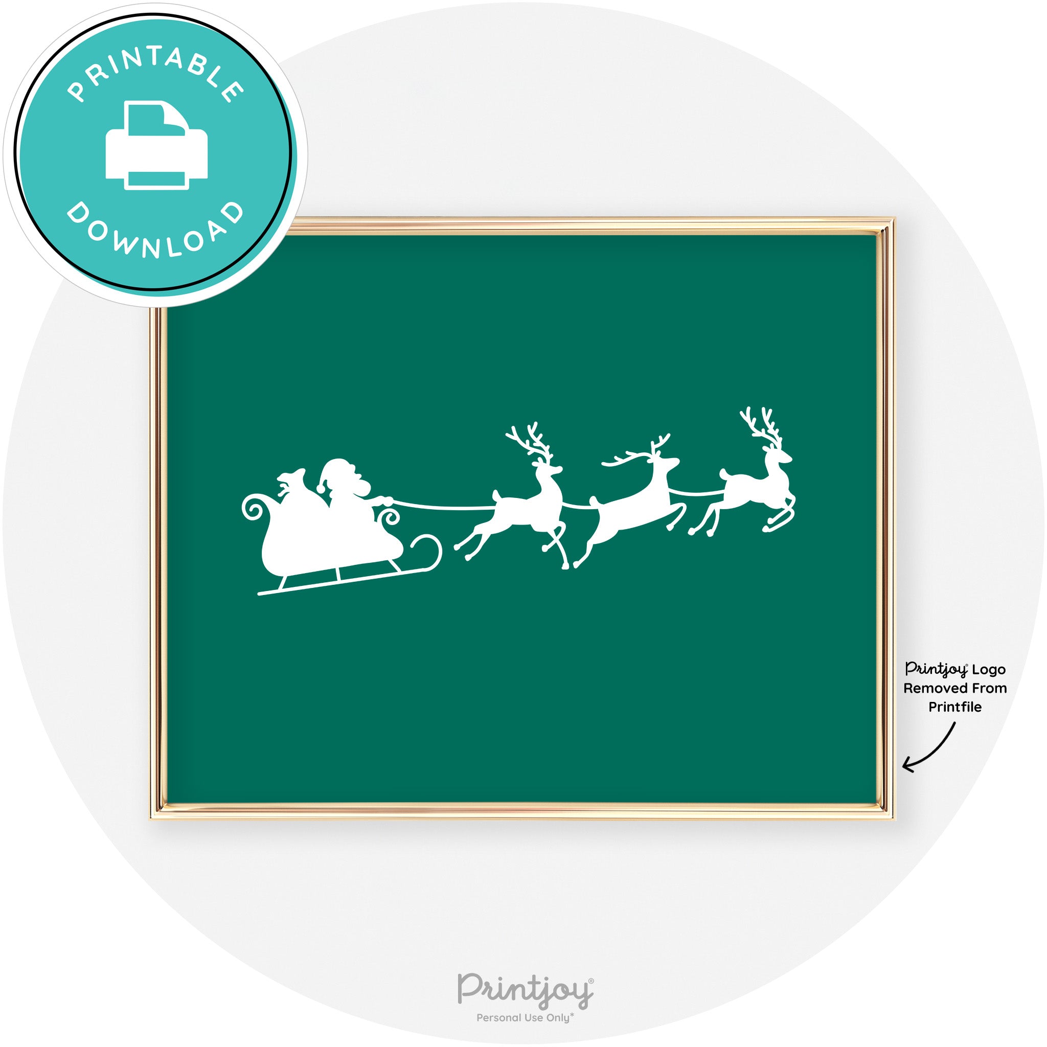 Santa Sleigh Reindeer Silhouette Cute Chic Wall Art Free Printable - Printjoy