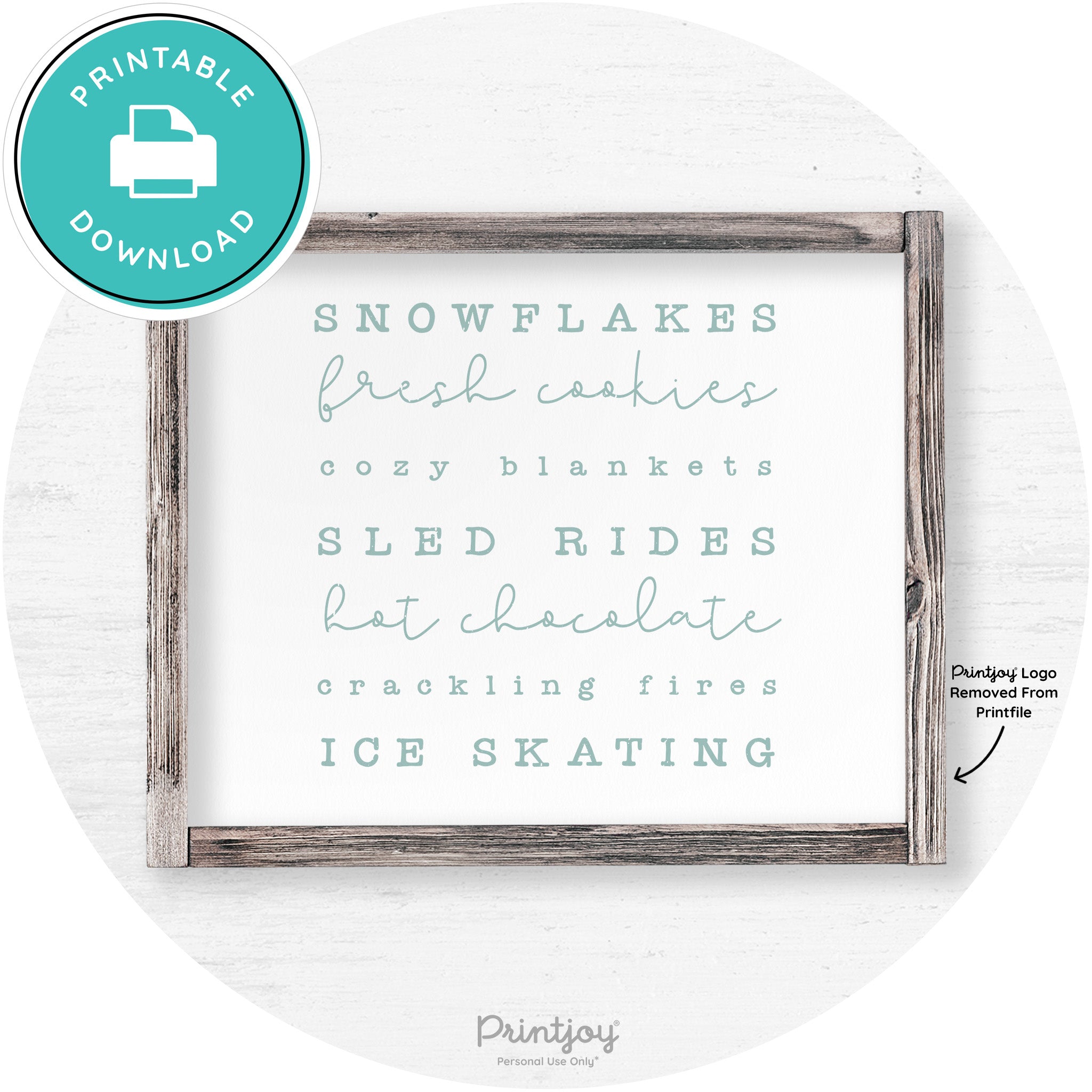 Winter Favorite Things Rustic Farmhouse Wall Art Decor Free Printable - Printjoy