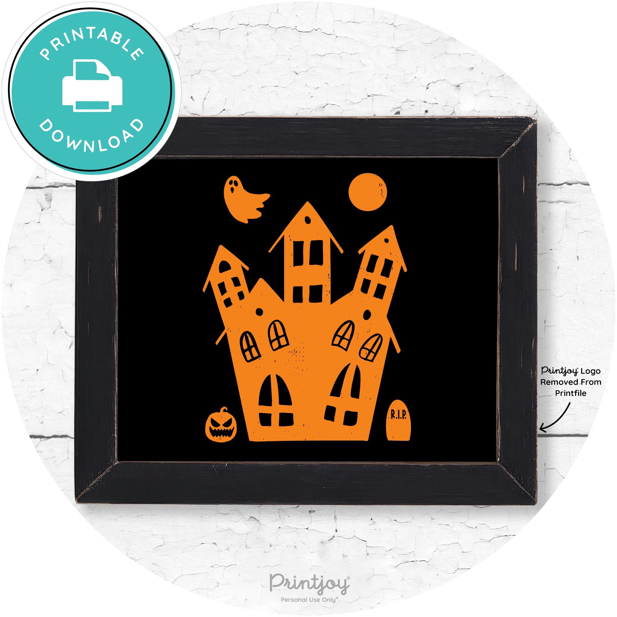 Fun Cute Haunted House Farmhouse Halloween Wall Art Free Printable - Printjoy