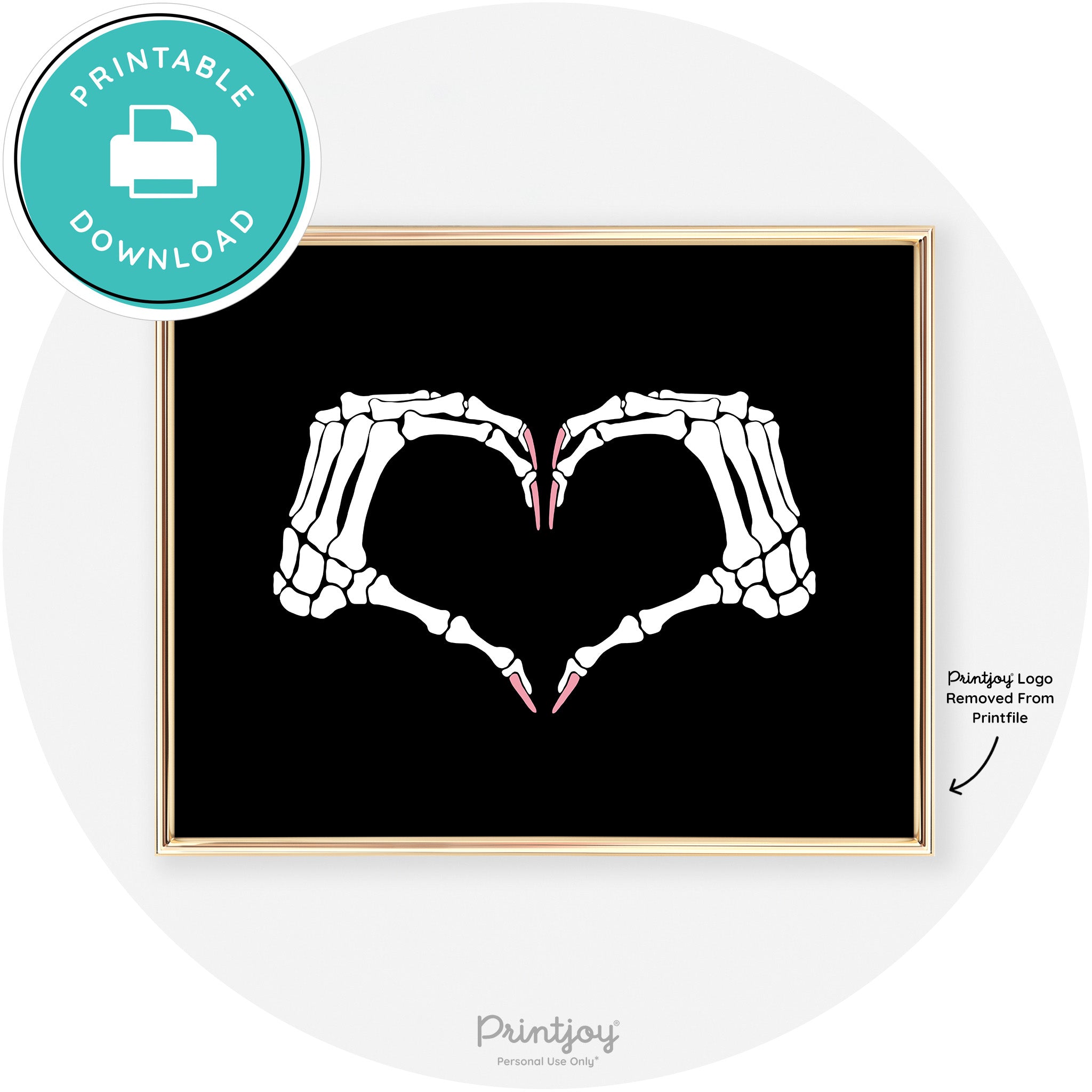 Skeleton Heart Hands Fun Cute Chic Halloween Wall Art Free Printable - Printjoy