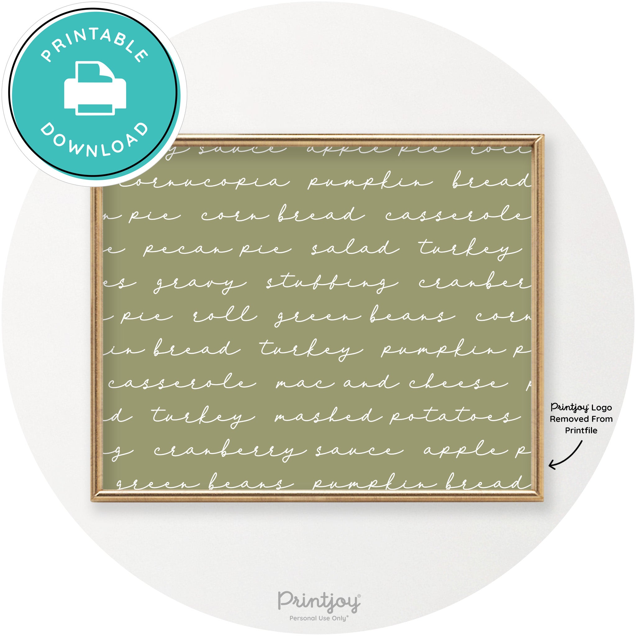 Thanksgiving Dinner List Cute Modern Chic Wall Art Printable - Printjoy