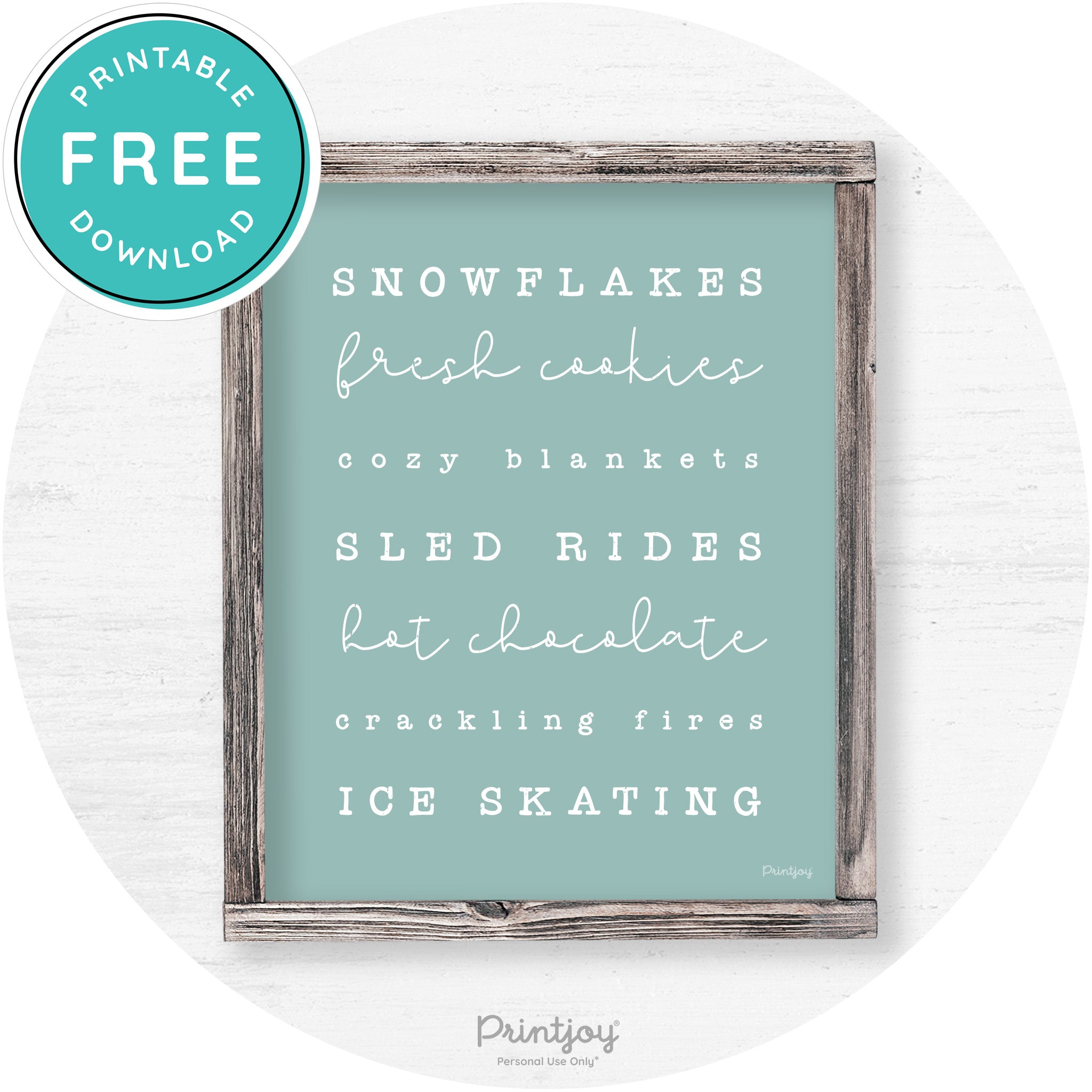 Winter Favorite Things Rustic Farmhouse Wall Art Decor Free Printable - Printjoy