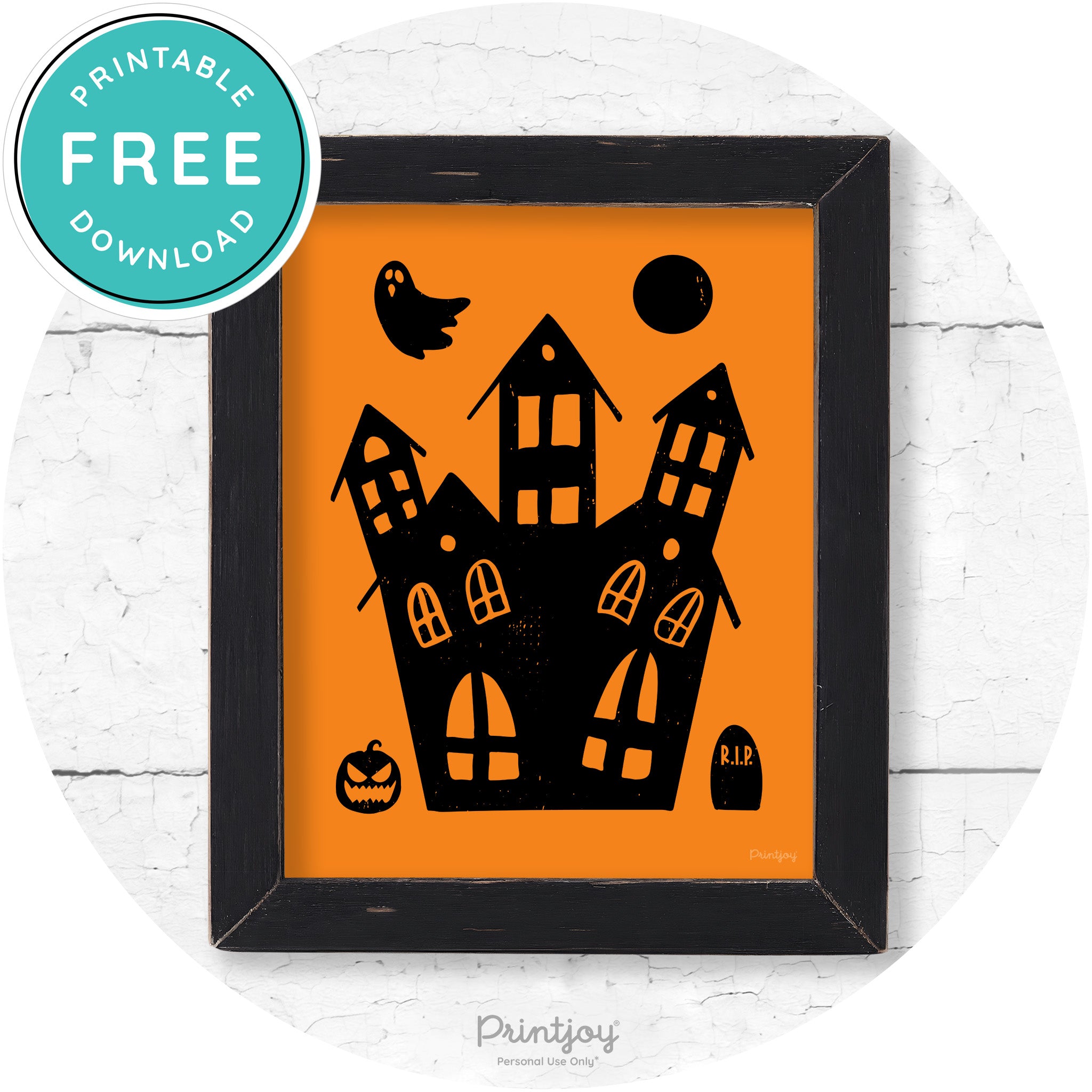 Fun Cute Haunted House Farmhouse Halloween Wall Art Free Printable - Printjoy