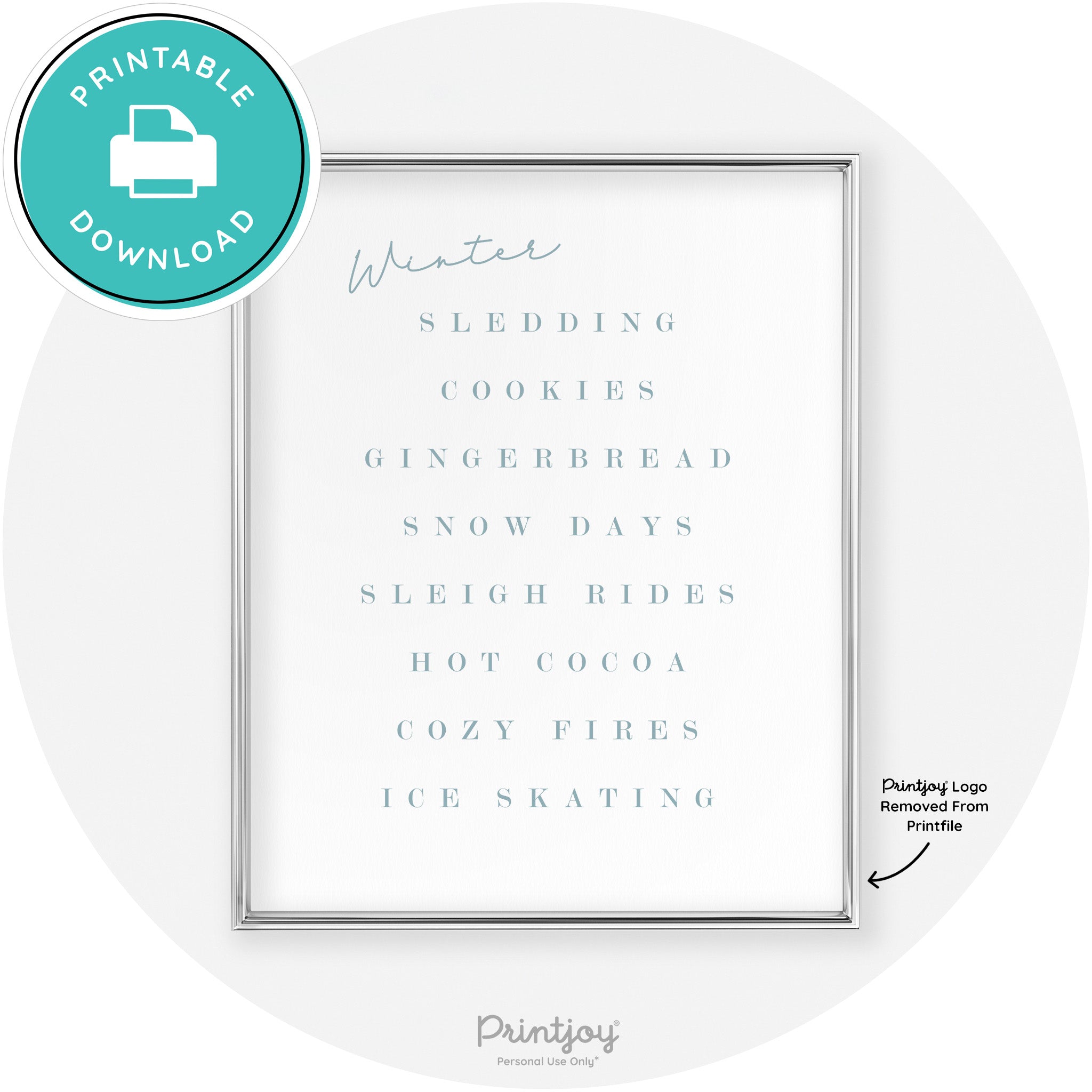 Winter Favorite Things Modern Chic Wall Art Decor Free Printable - Printjoy
