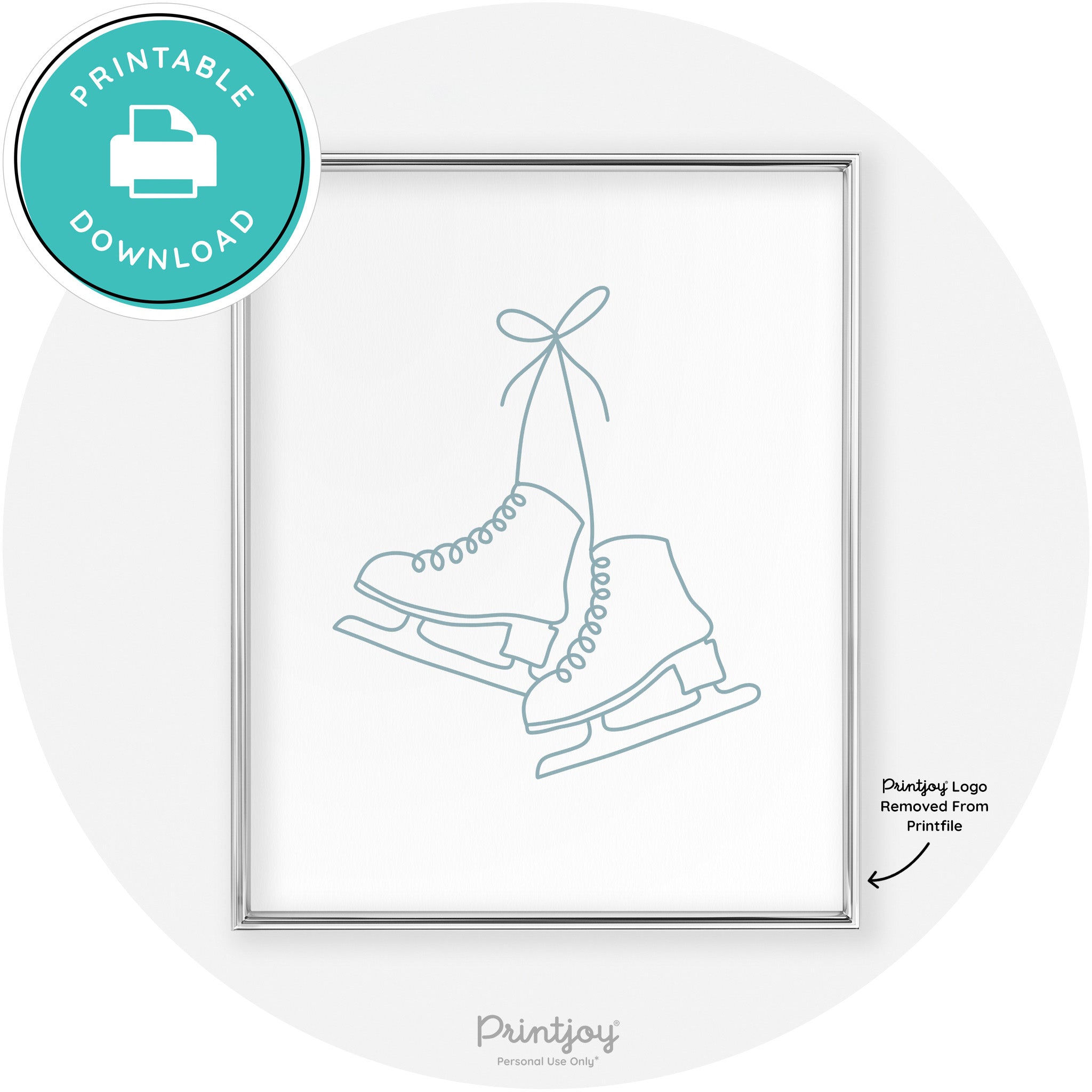Ice Skates Line Art Cute Winter Modern Chic Wall Art Free Printable - Printjoy