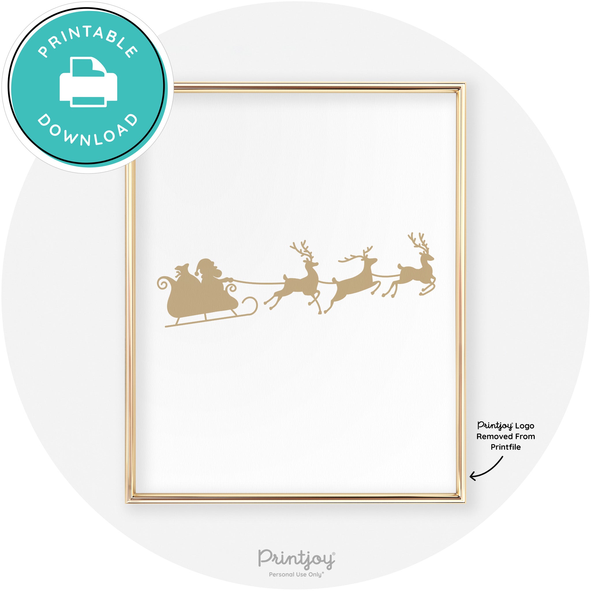 Santa Sleigh Reindeer Silhouette Cute Chic Wall Art Free Printable - Printjoy