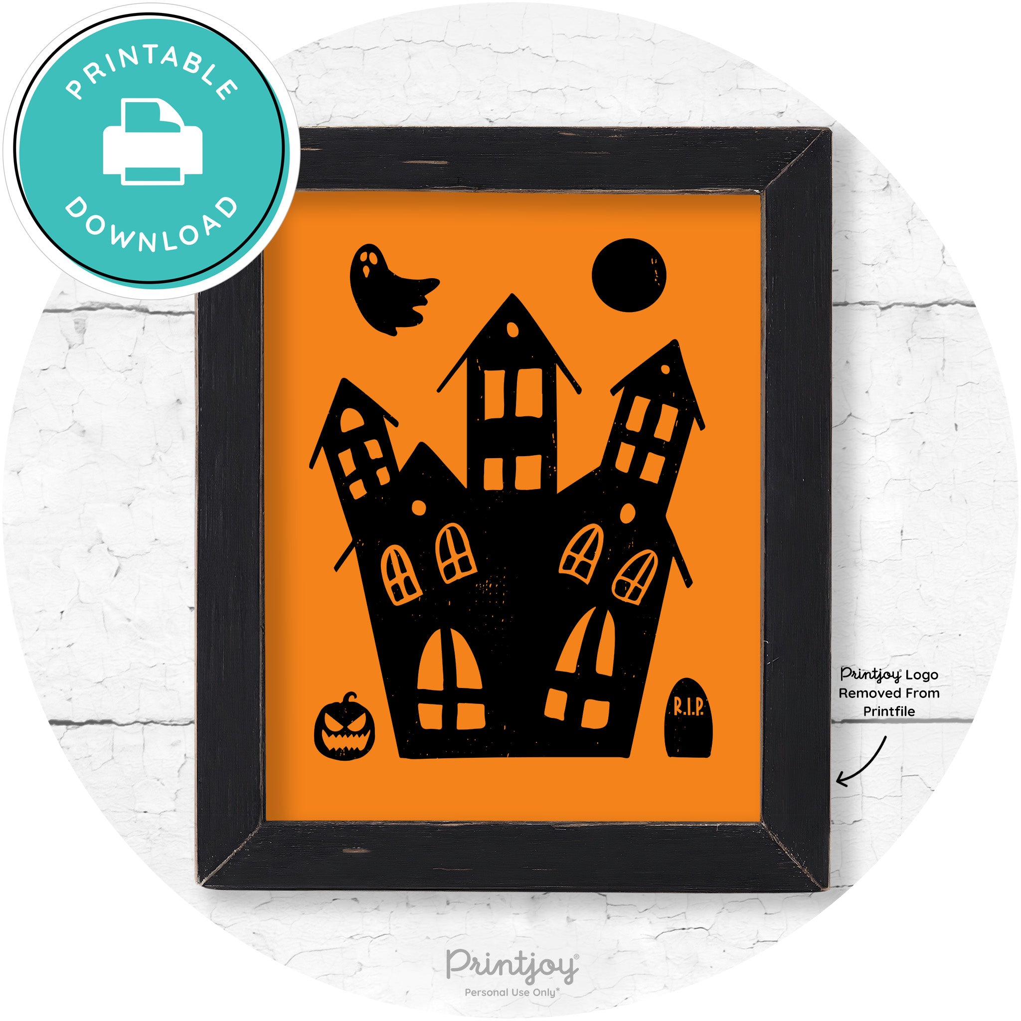 Fun Cute Haunted House Farmhouse Halloween Wall Art Free Printable - Printjoy