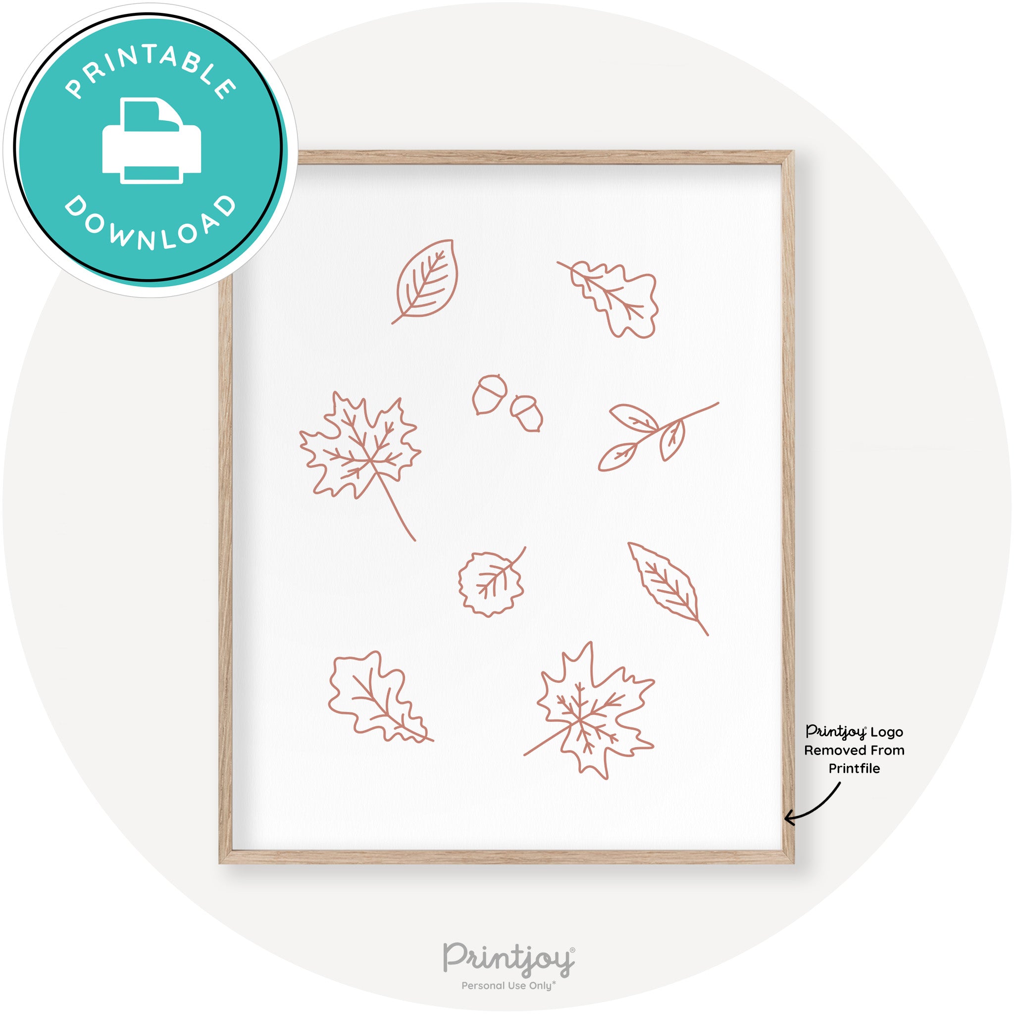 Fall Leaves Line Art Cute Fall Modern Chic Wall Art Printable - Printjoy