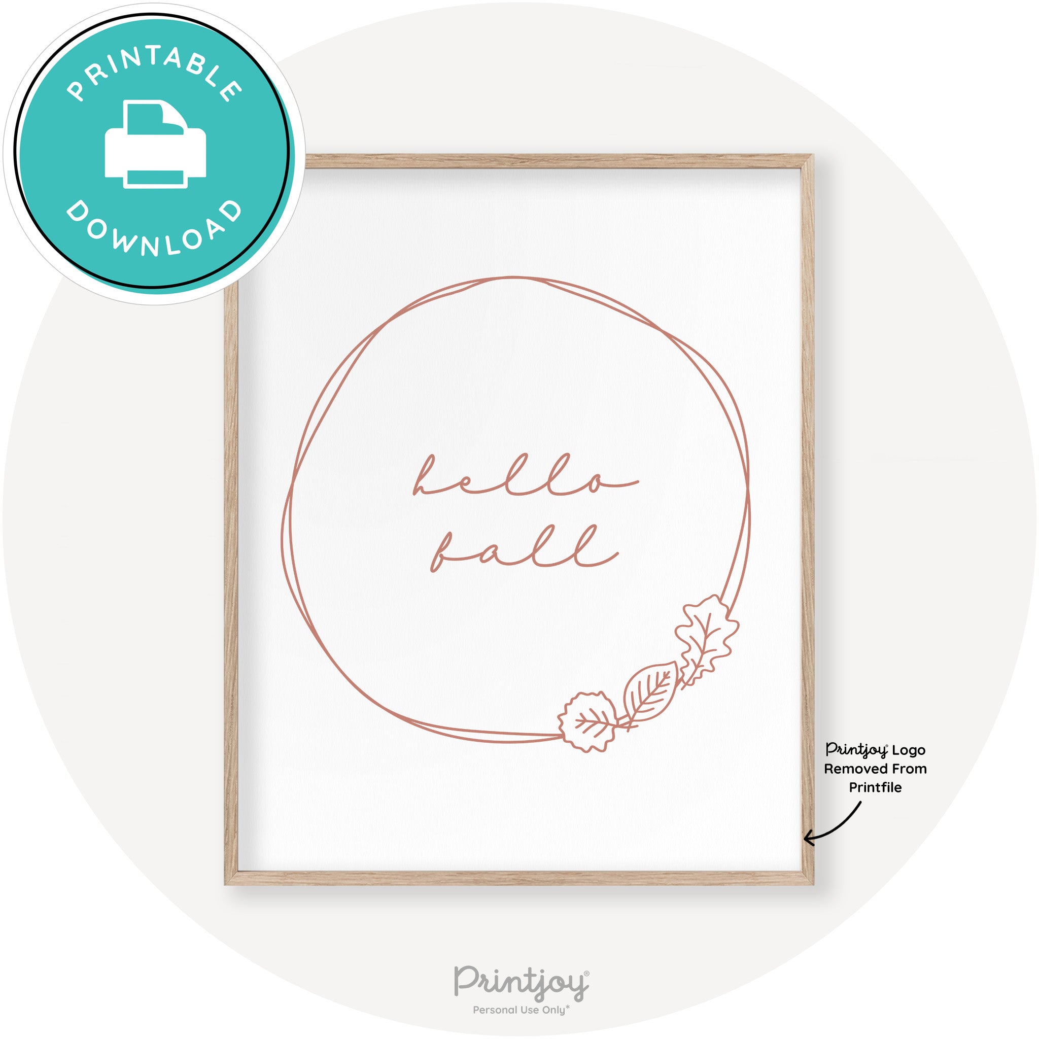 Hello Fall Wreath Cute Modern Chic Decor Wall Art Printable - Printjoy