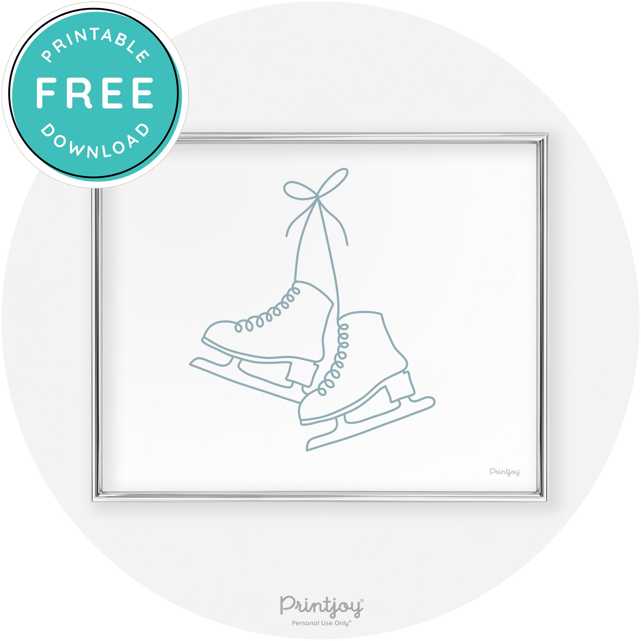 Ice Skates Line Art Cute Winter Modern Chic Wall Art Free Printable - Printjoy