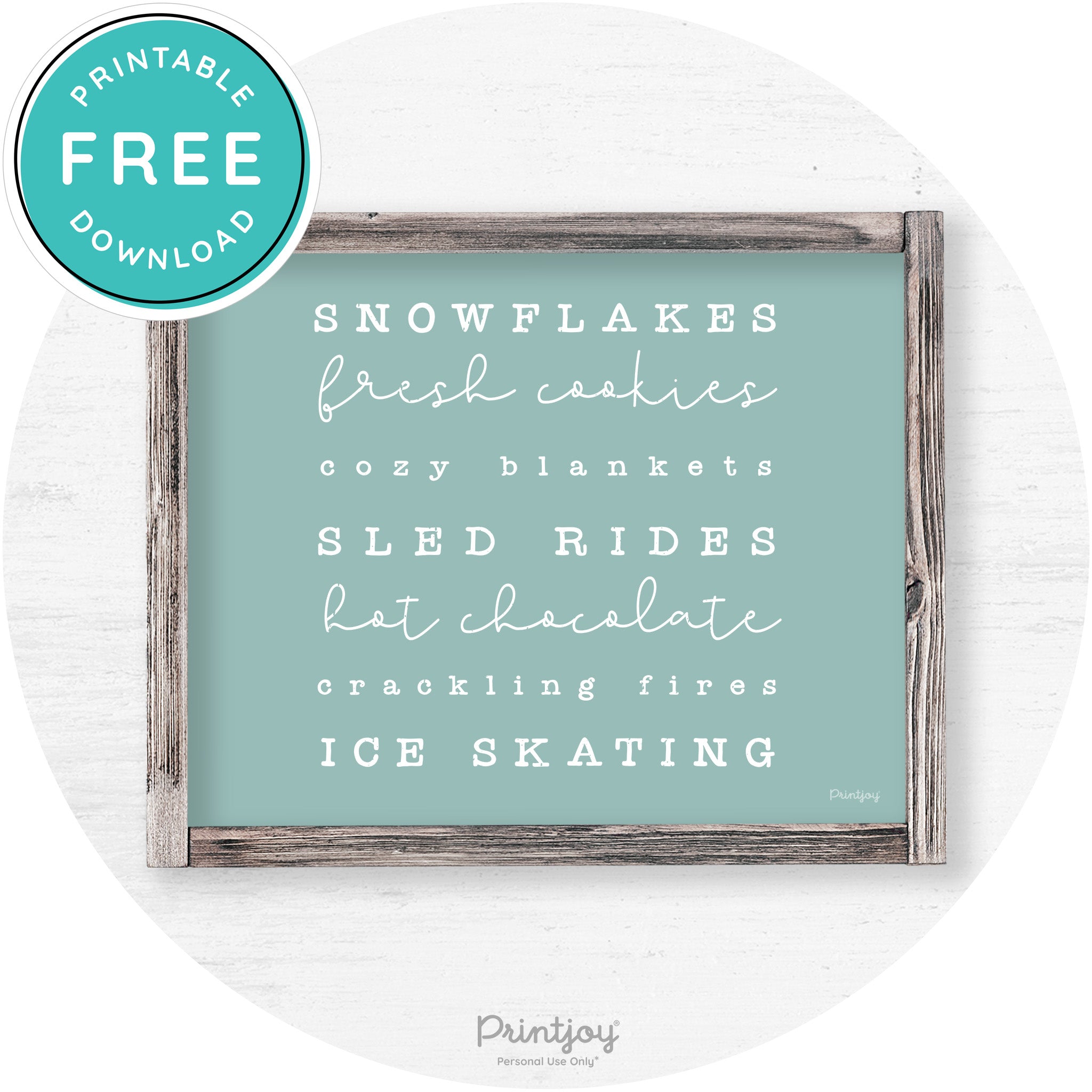 Winter Favorite Things Rustic Farmhouse Wall Art Decor Free Printable - Printjoy