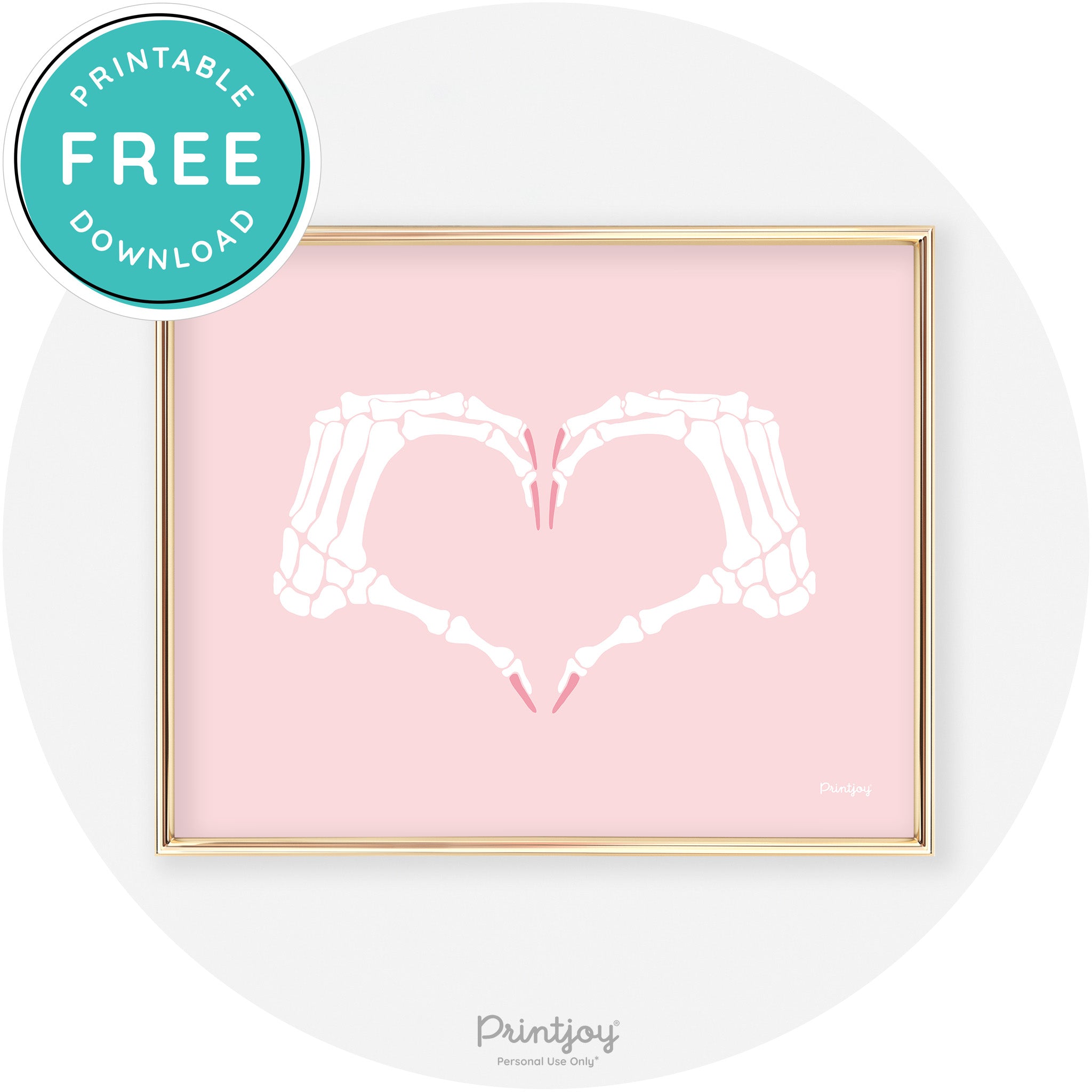 Skeleton Heart Hands Fun Cute Chic Halloween Wall Art Free Printable - Printjoy