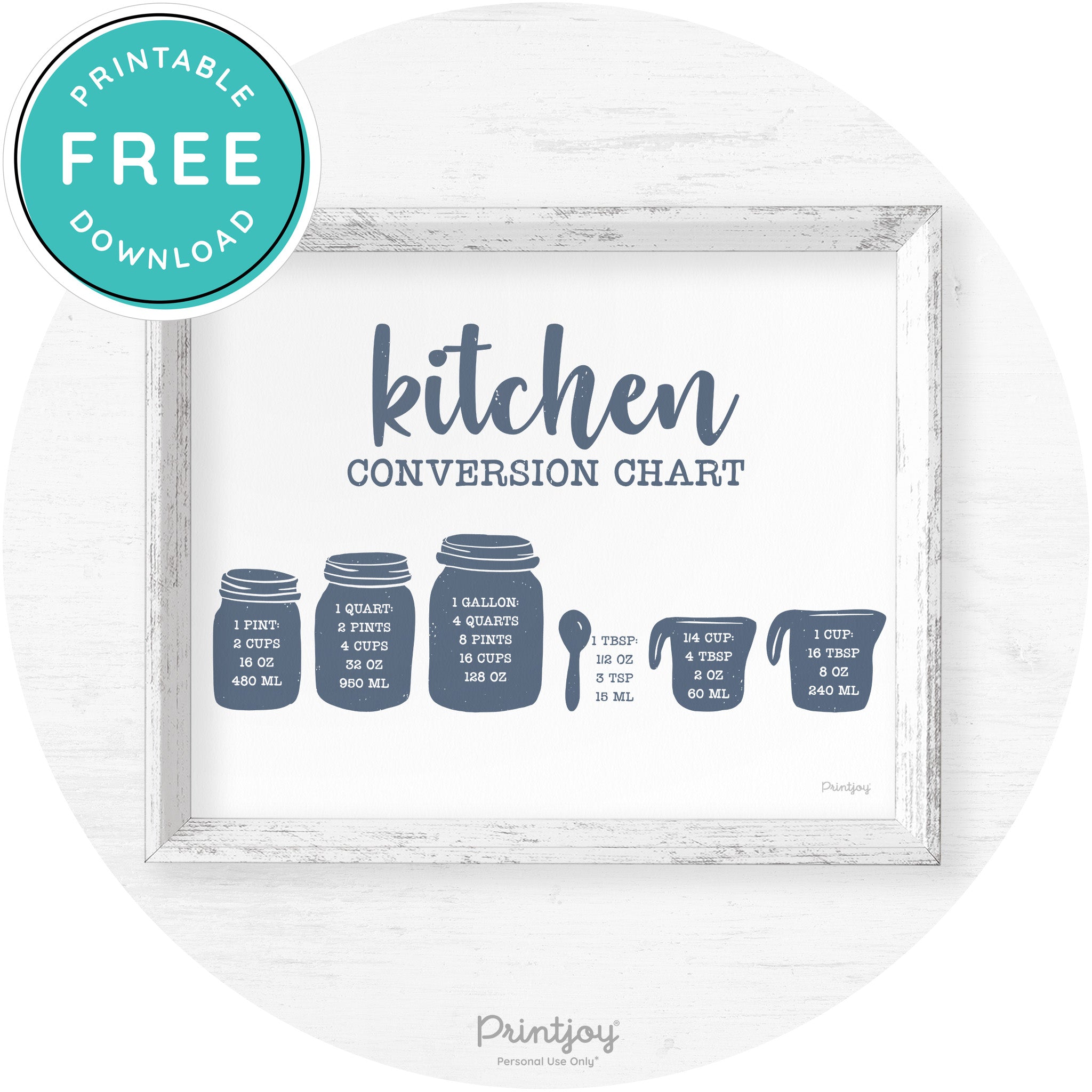 Measuring Cups Kitchen Conversion Chart Farmhouse Art Free Printable