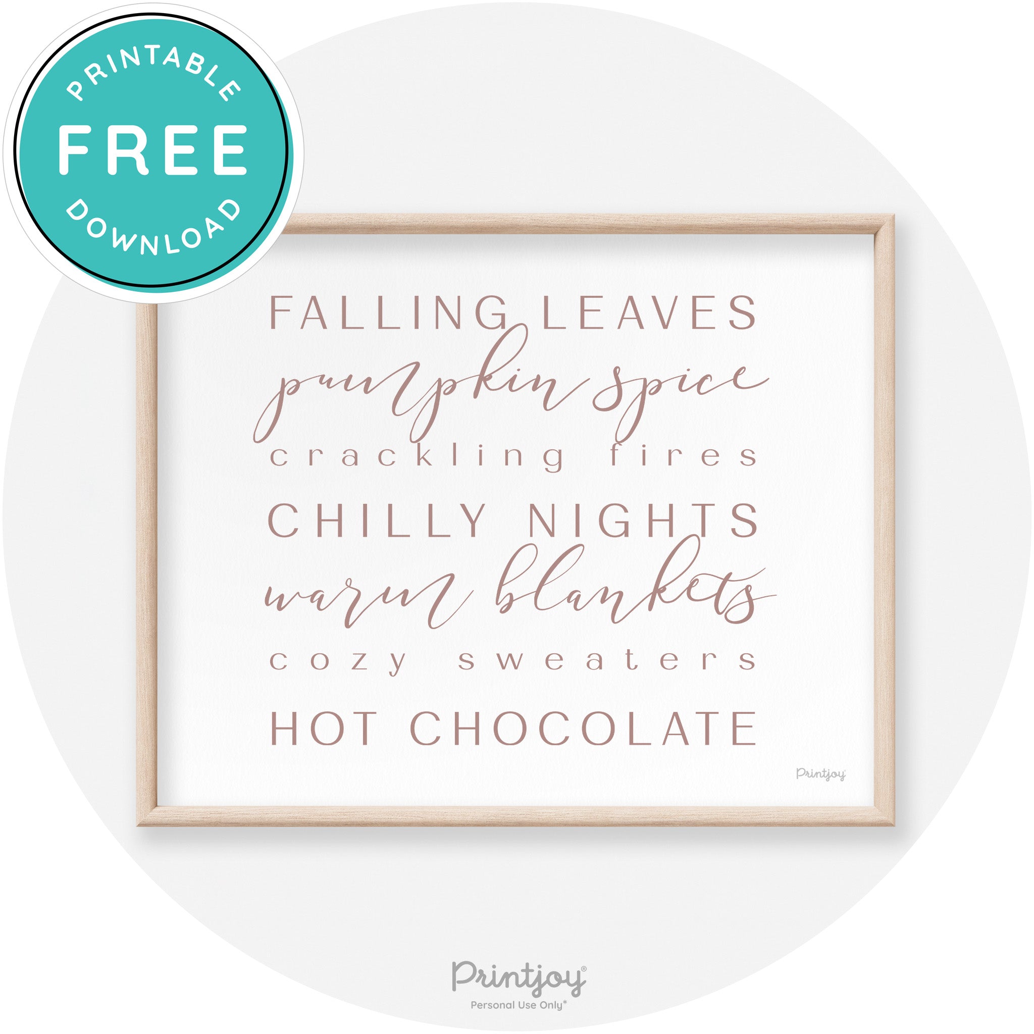 Fall Favorite Things Modern Transitional Decor Wall Art Free Printable - Printjoy