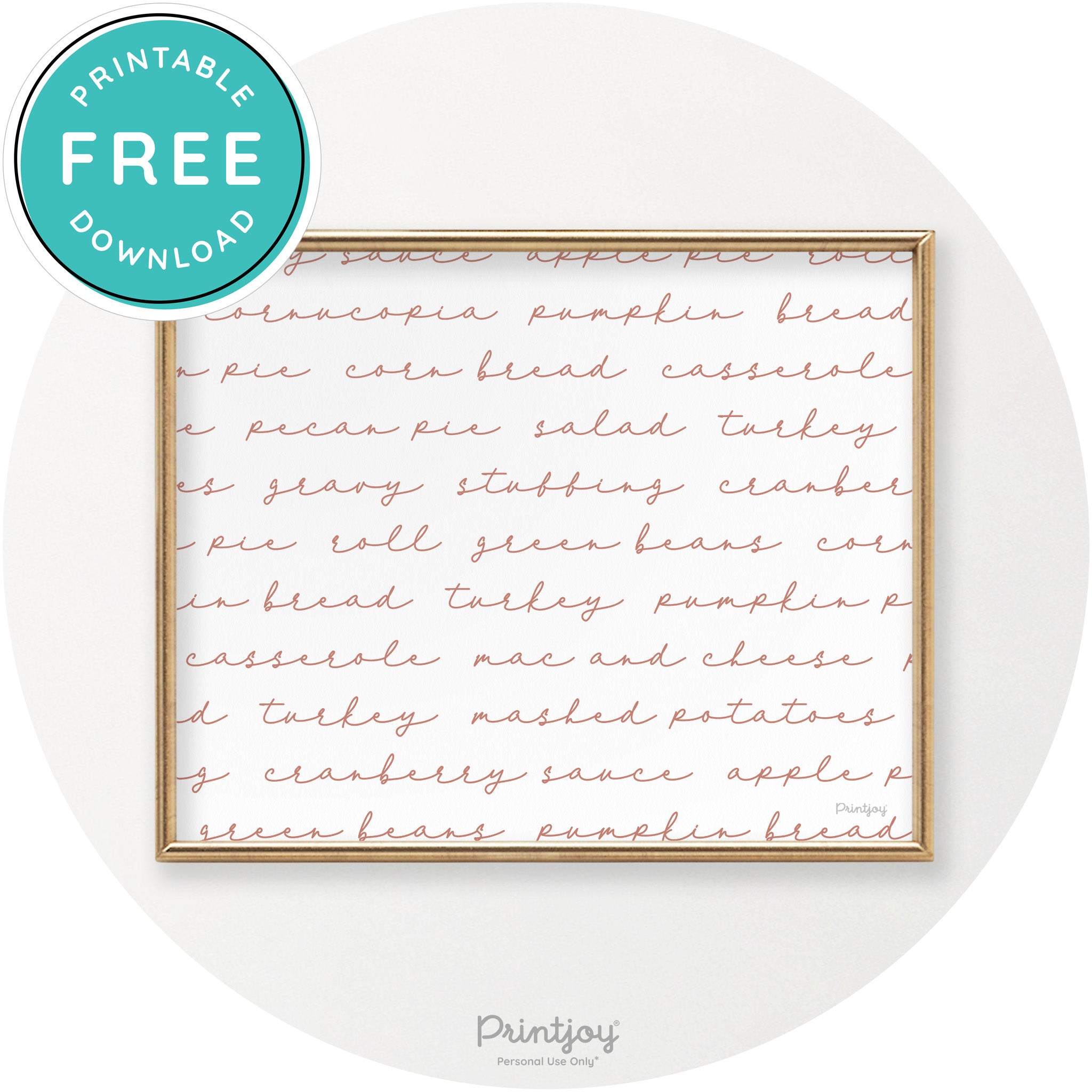 Thanksgiving Dinner List Cute Modern Chic Wall Art Printable - Printjoy
