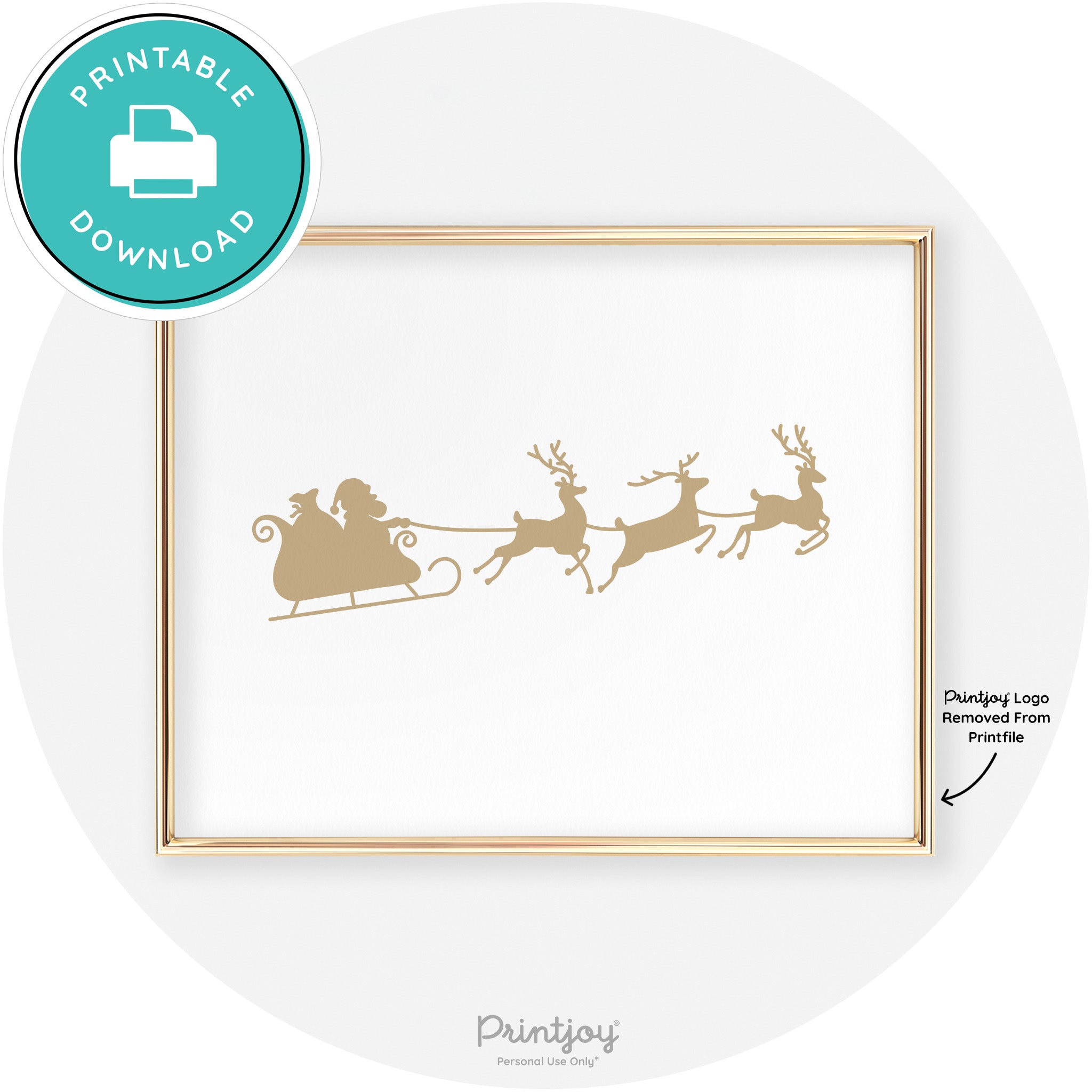 Santa Sleigh Reindeer Silhouette Cute Chic Wall Art Free Printable - Printjoy
