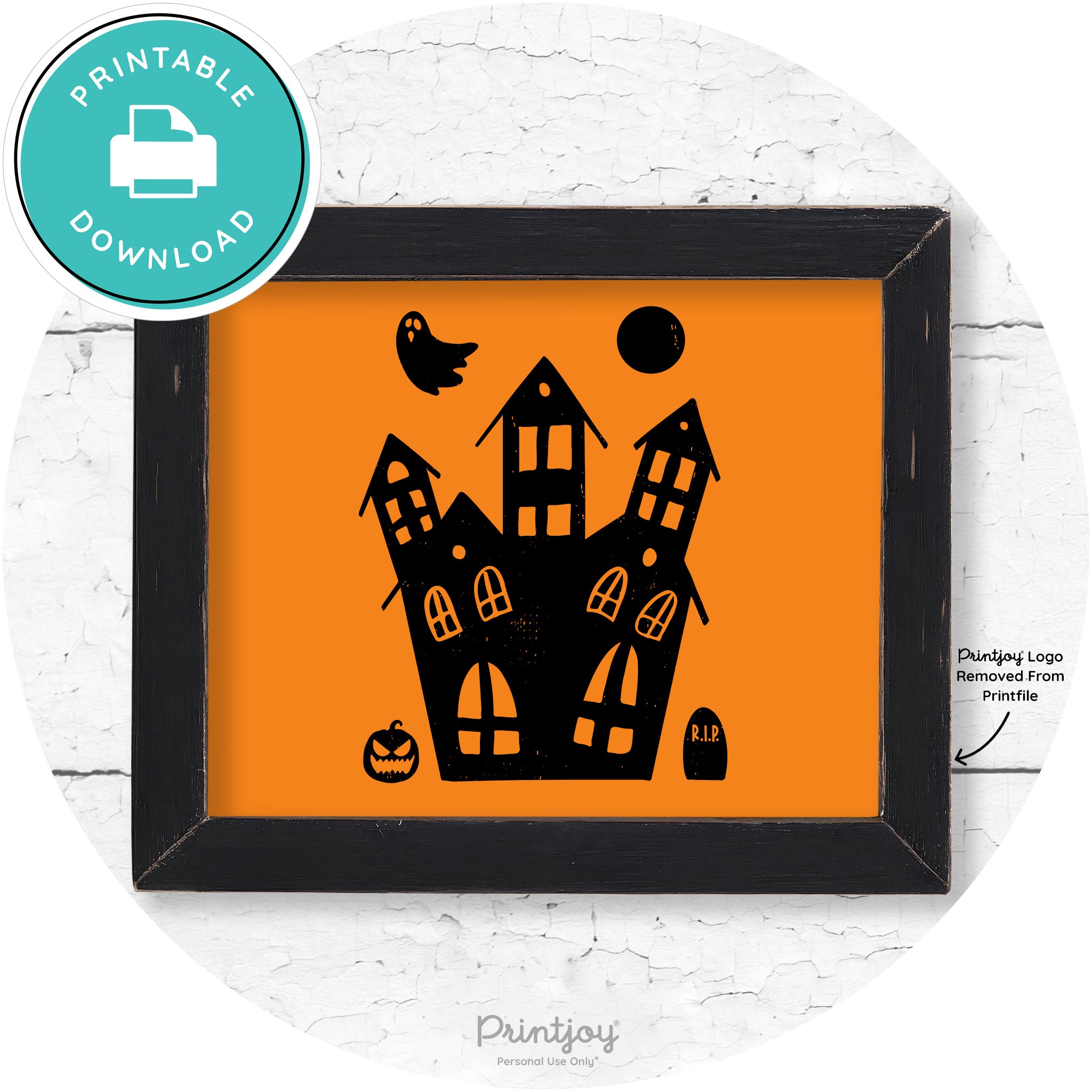 Fun Cute Haunted House Farmhouse Halloween Wall Art Free Printable - Printjoy