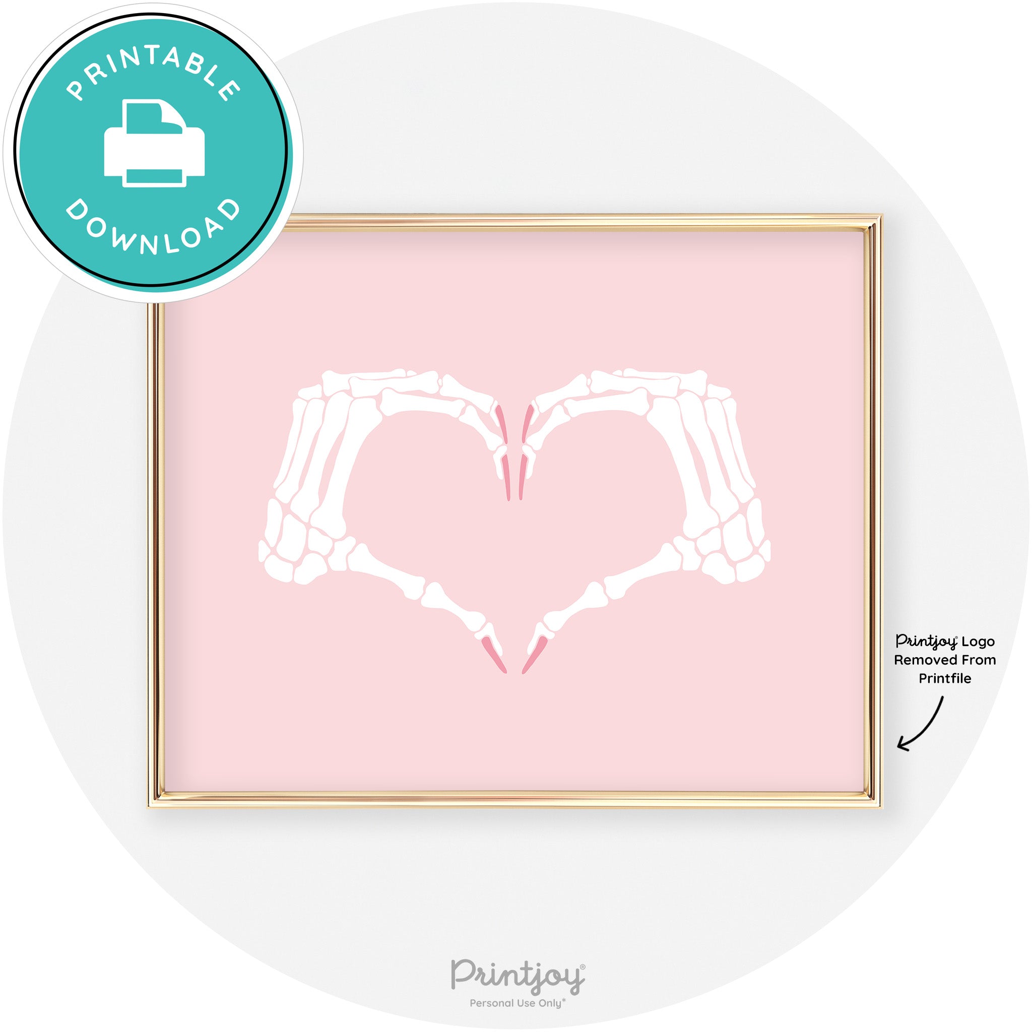 Skeleton Heart Hands Fun Cute Chic Halloween Wall Art Free Printable - Printjoy