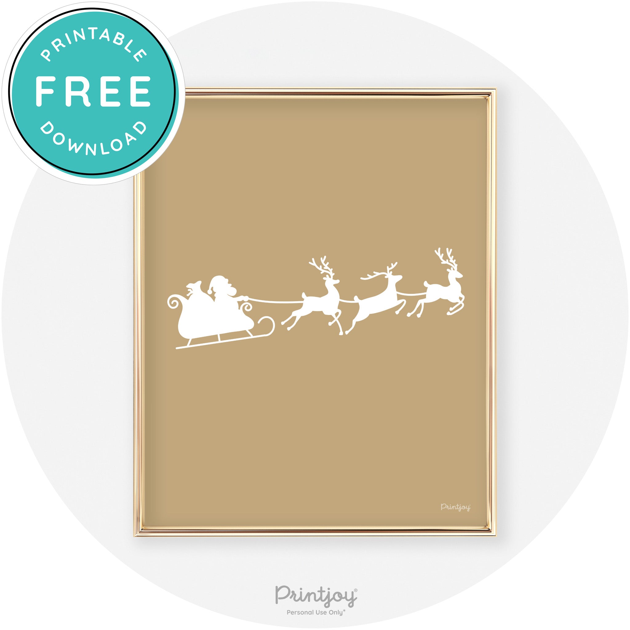 Santa Sleigh Reindeer Silhouette Cute Chic Wall Art Free Printable - Printjoy