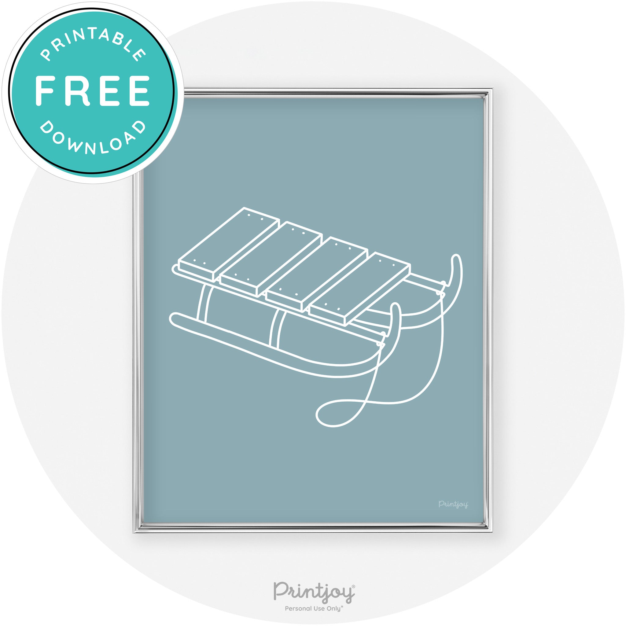 Sled Line Art Cute Simple Winter Chic Wall Art Decor Free Printable - Printjoy