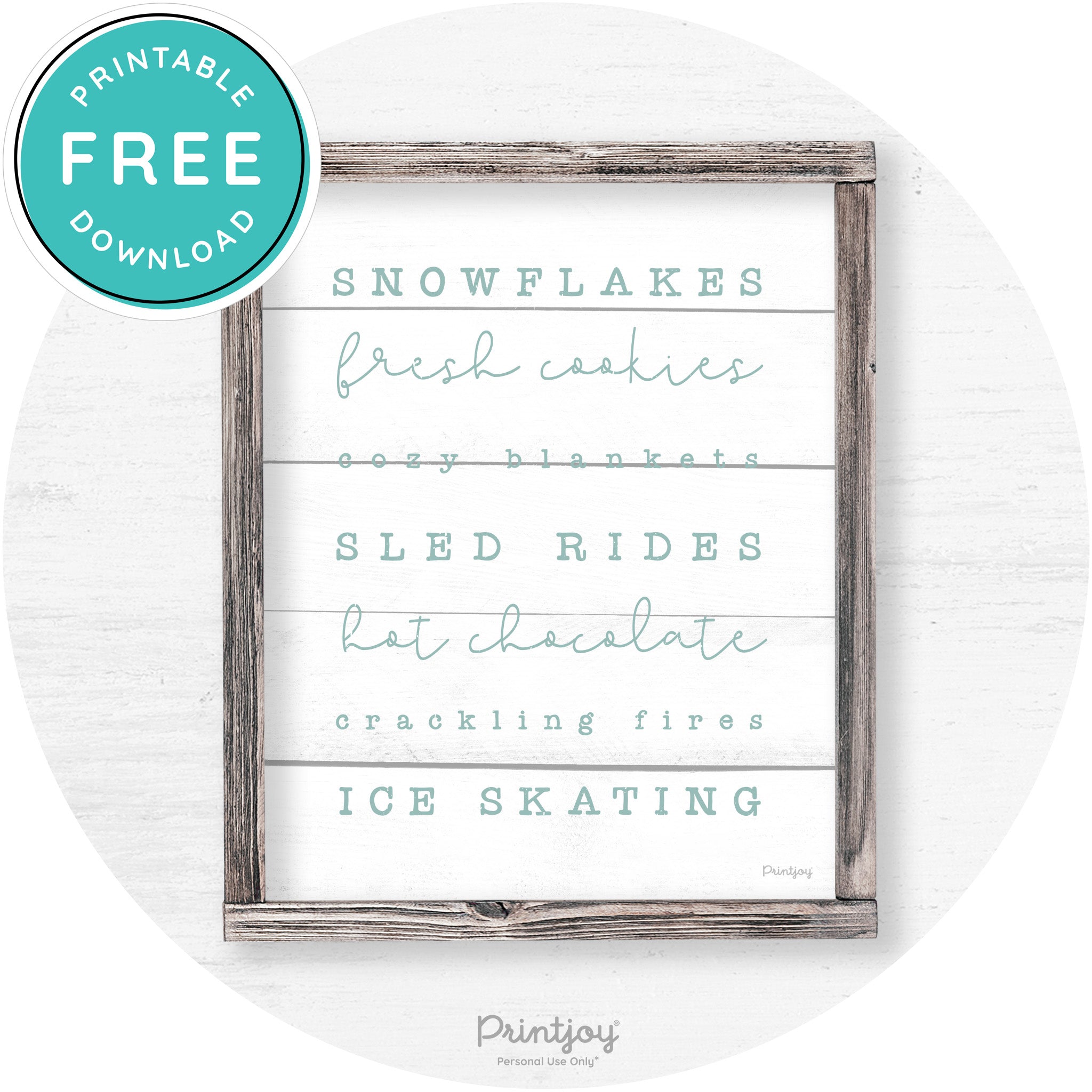 Winter Favorite Things Rustic Farmhouse Wall Art Decor Free Printable - Printjoy