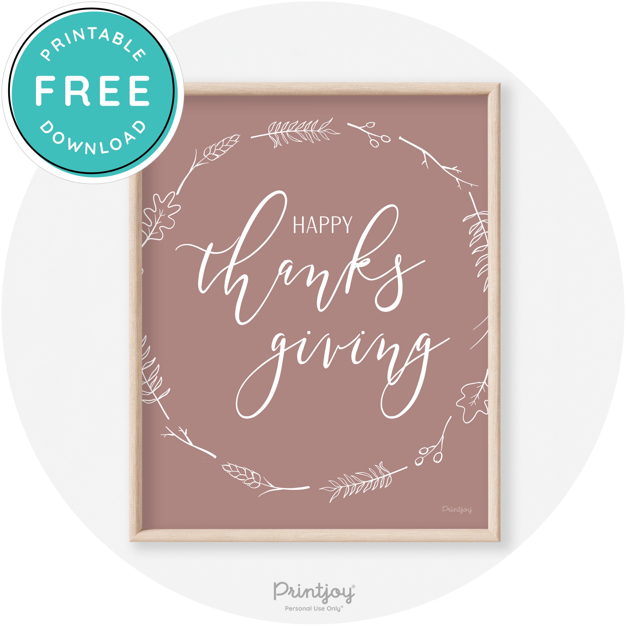 Happy Thanksgiving Wreath Transitional Wall Art Decor Free Printable - Printjoy