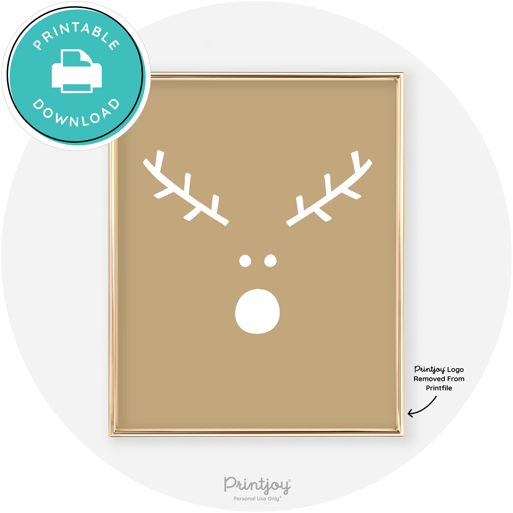 Simple Rudolph Reindeer Face Cute Chic Wall Art Free Printable - Printjoy