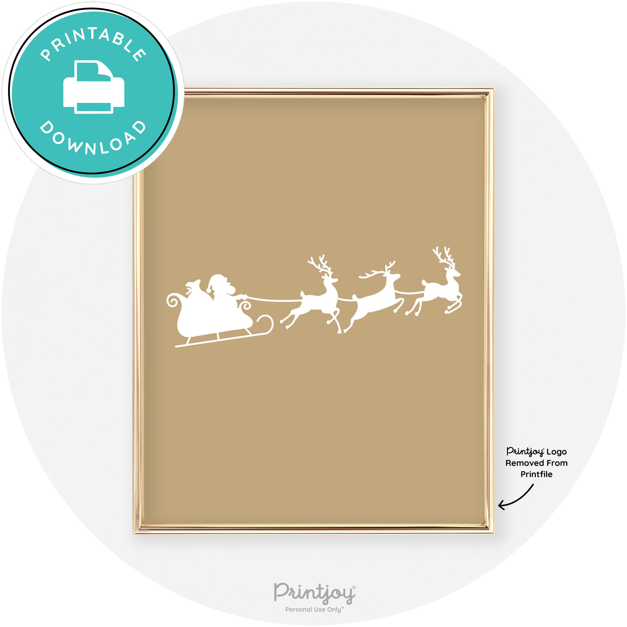 Santa Sleigh Reindeer Silhouette Cute Chic Wall Art Free Printable - Printjoy