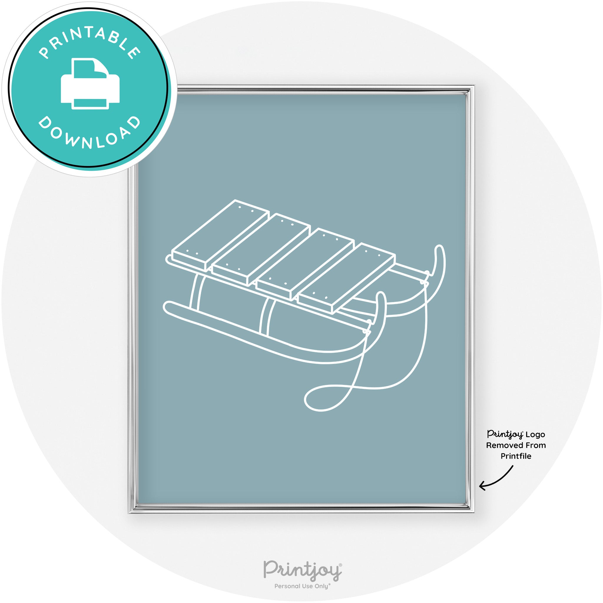 Sled Line Art Cute Simple Winter Chic Wall Art Decor Free Printable - Printjoy