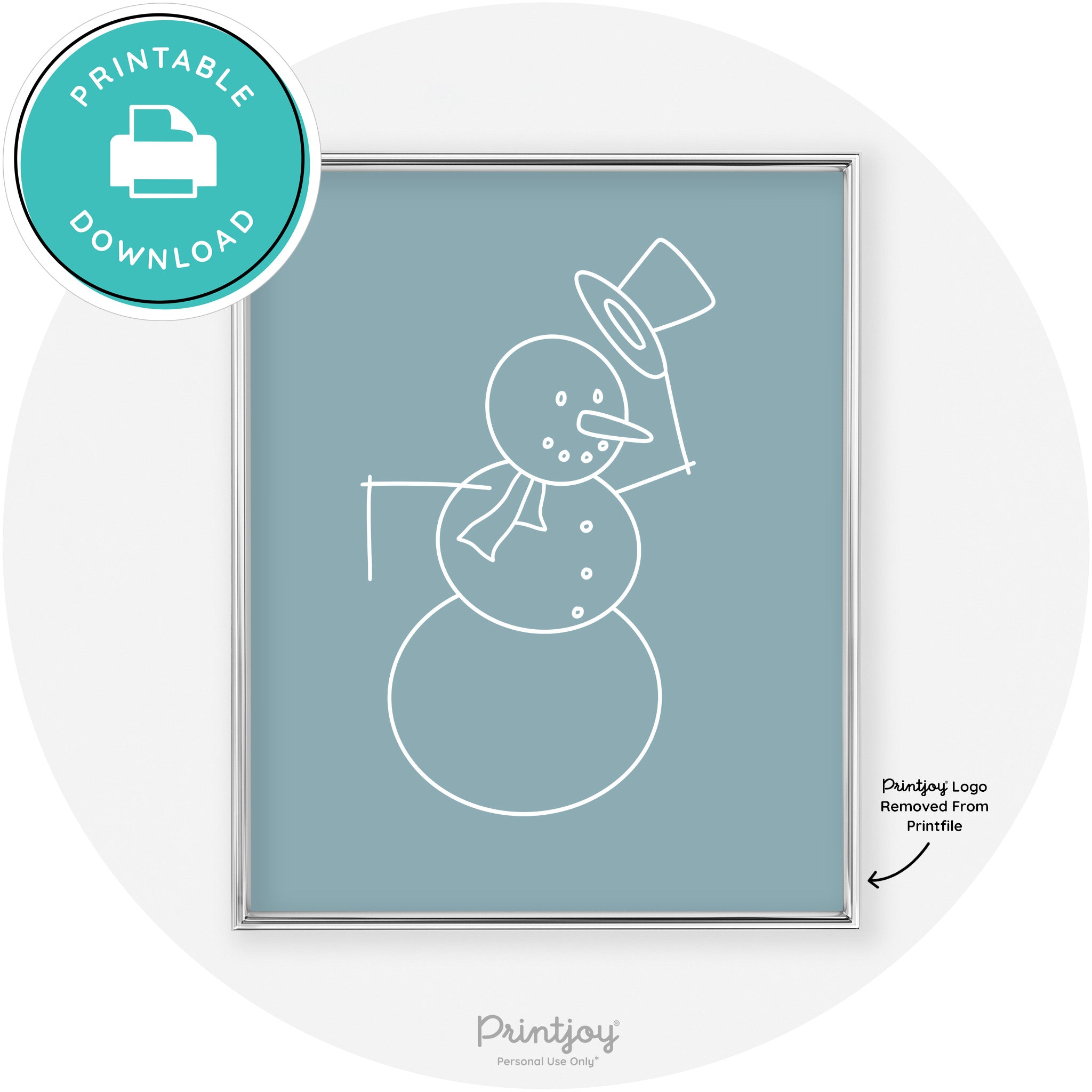 Snowman Line Art Cute Winter Modern Chic Wall Art Free Printable - Printjoy