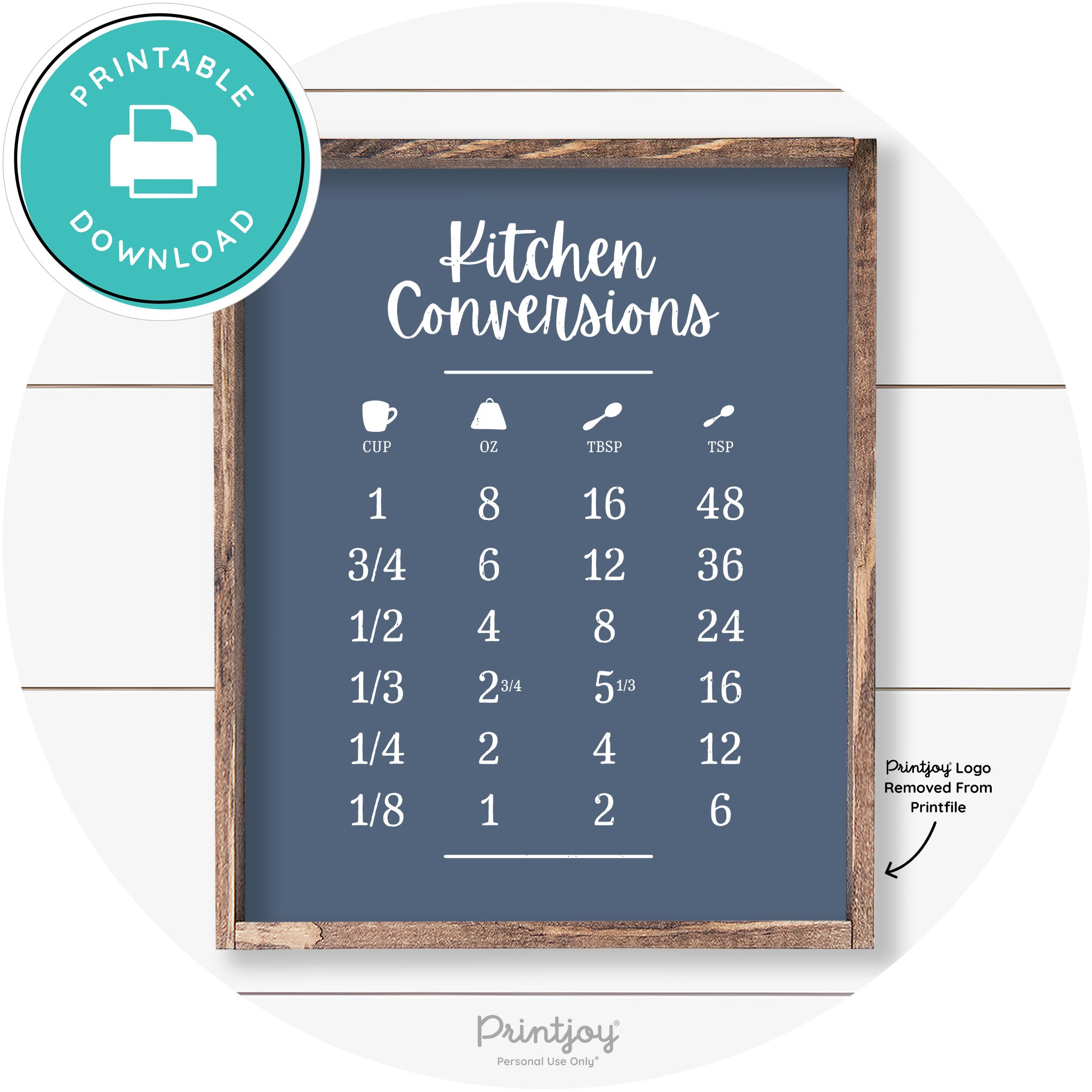 Kitchen Conversions Measuring Guide Farmhouse Art Free Printable