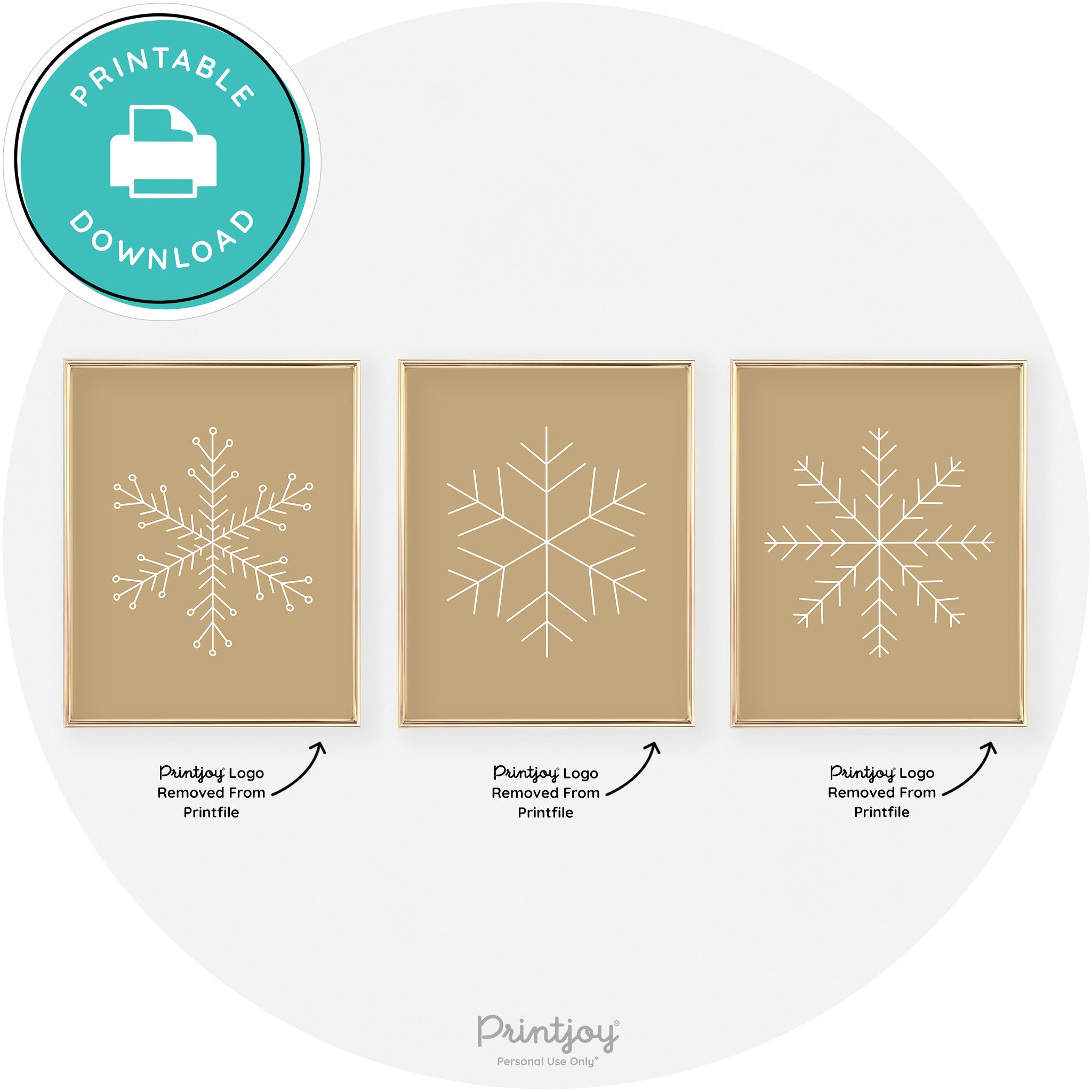 Snowflake Line Art Set Of 3 Cute Christmas Chic Wall Art Free Printable - Printjoy