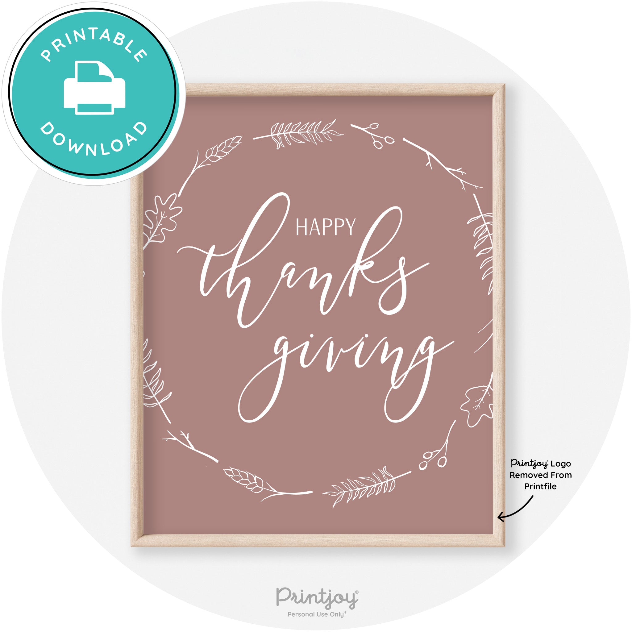 Happy Thanksgiving Wreath Transitional Wall Art Decor Free Printable - Printjoy