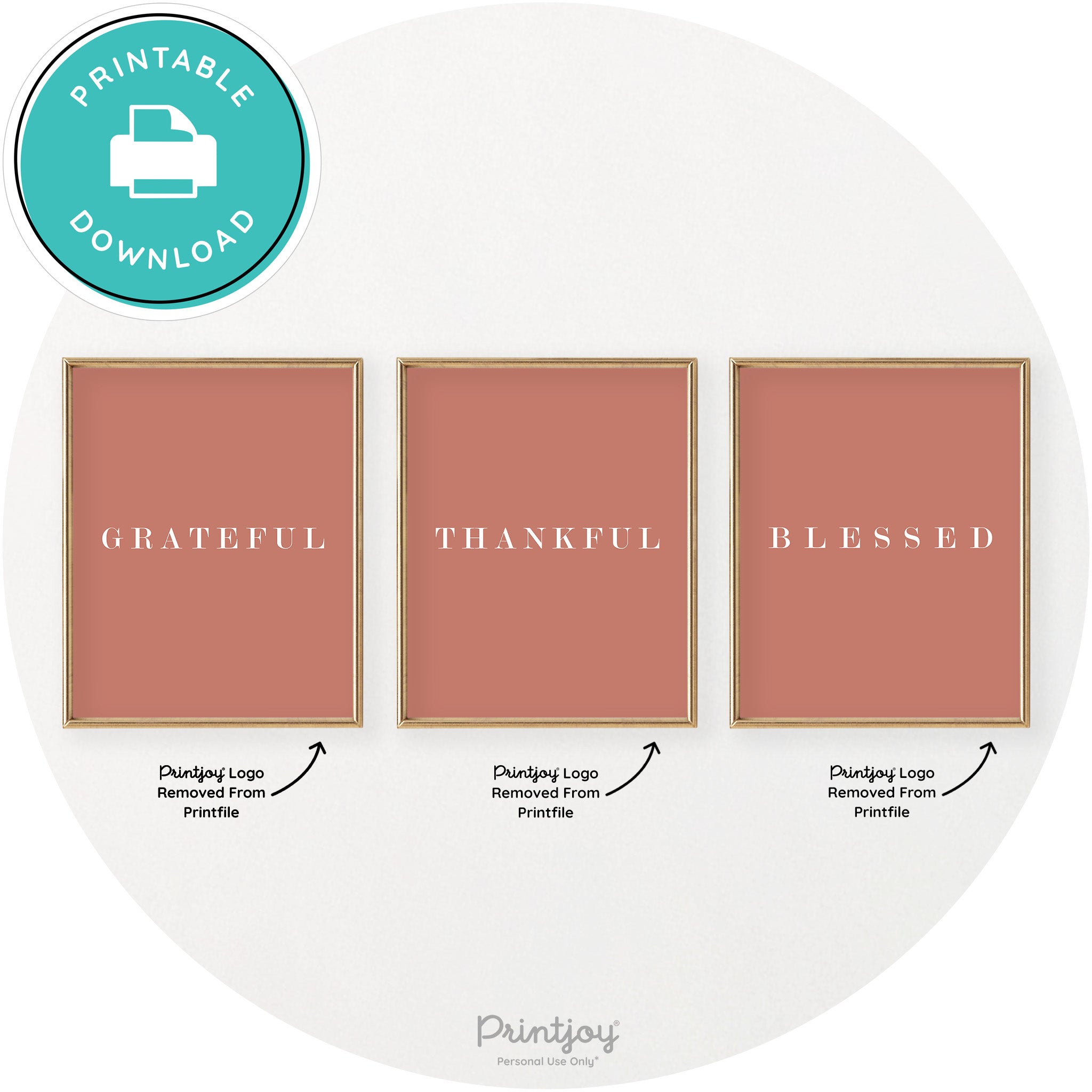 Grateful Thankful Blessed Set Of 3 Chic Wall Art Decor Free Printable - Printjoy